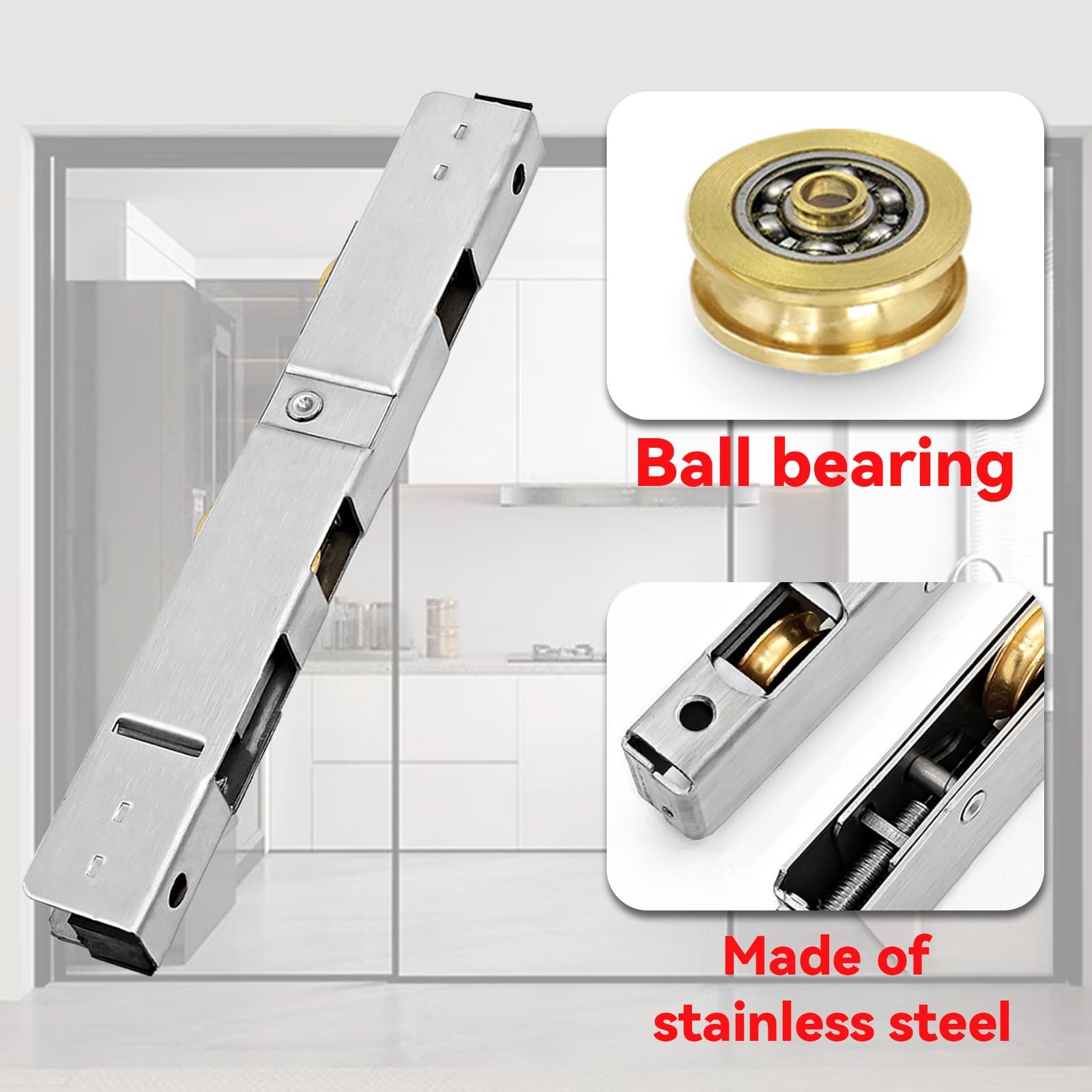 One Piece Smooth Sliding Patio Door Roller Aluminium Steel Push Pull Door Wheels Household Double Rollers Sliding Window for Home Office - Image 3