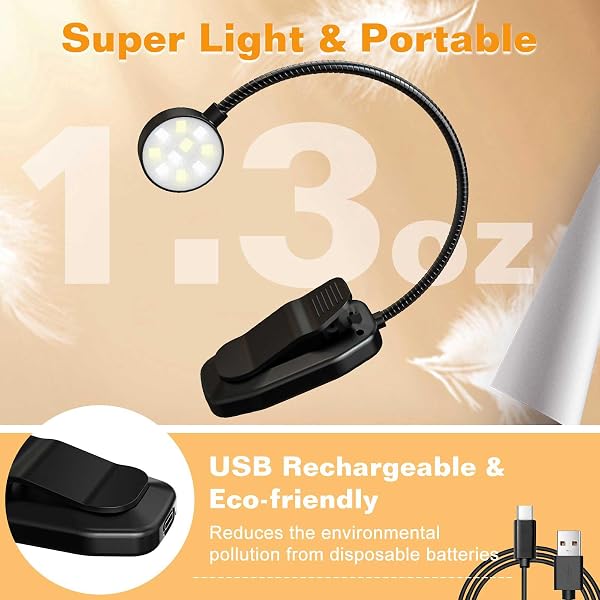KTEBO Rechargeable Book Reading Light Lamp, LED Book Light for Reading in Bed - Eye Caring Adjustable Brightness 3 Color Temperatures 20+ Hours Runtime, Type-C Book Light Clip on,Christmas Gifts - 4