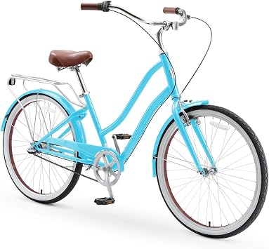 sixthreezero EVRYjourney Womens Steel Beach Cruiser Bike, Hybrid Bicycle, Step Through Frame with Rear Rack and Fenders, 26-Inch Wheels, Multiple Speed Options and Colors