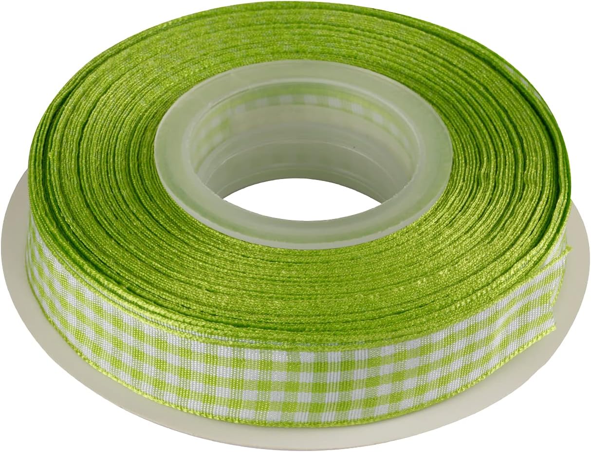 Joycrosso 16mm Wide Green and White Gingham Ribbon Plaid Ribbon, Great for Gift Wrapping Home Décor Floral Arrangement, 22 Meters-Roll - Image 3