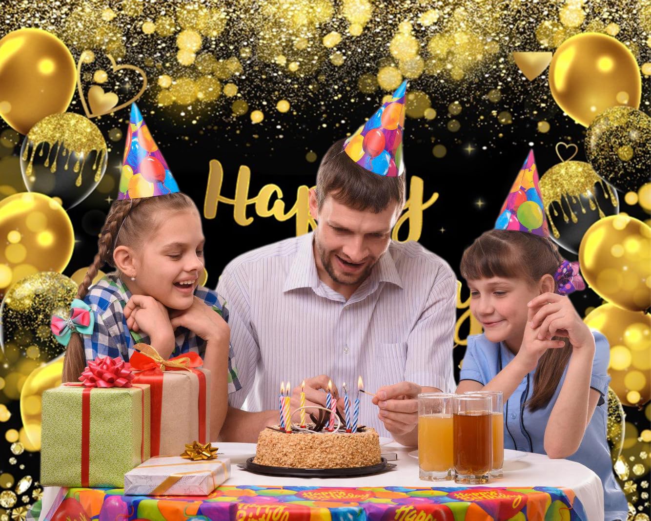 Telón de fondo negro y dorado para fotografía de fiesta, fondo de fotos de cumpleaños con purpurina dorada, telón de fondo bokeh de globo dorado de 10 x 8 pies, para niños, hombres, mujeres