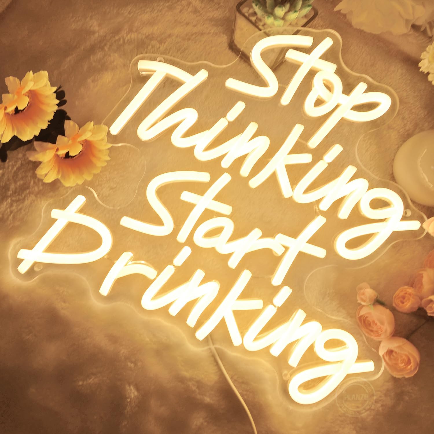 Planzo Stop Thinking Start Drinking Neon Light Beer Bar Sign for Home Bar Pub Man Cave Garage Night Club Coffee Shop Wall Decor LED Light Sign Kitchen Bedroom Birthday Party Gift 5V USB Warm