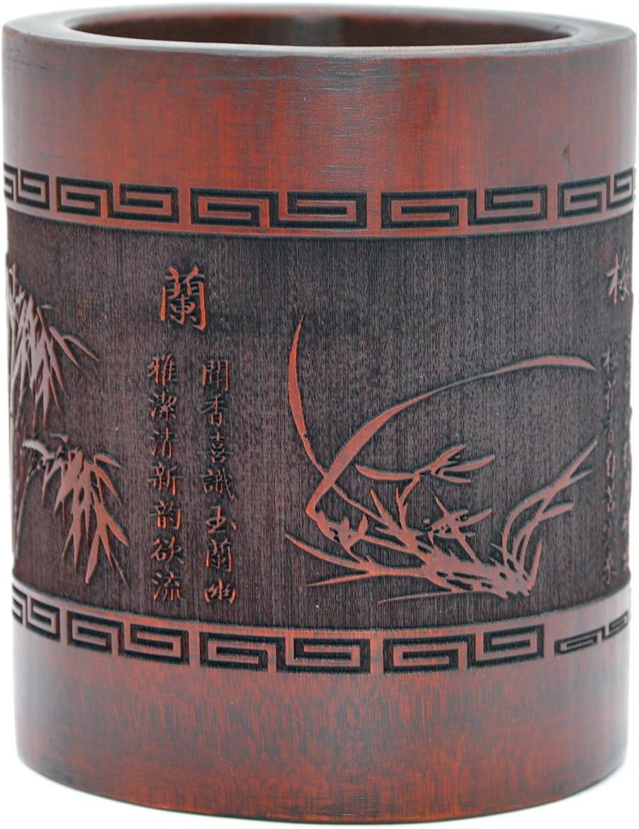 Portapenne In Bambù Vintage Con Decorazioni - Per Scrivania, Ufficio E Casa - Foto 10