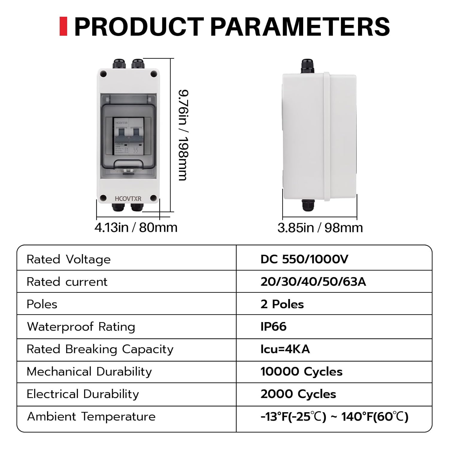Solar Panel Disconnect Switch 50A 550V,Miniature Circuit Breaker with IP65 Breaker Box IP65 Outdoor Waterproof Disconnect Box for RV, Solar Panel(50A 550V)