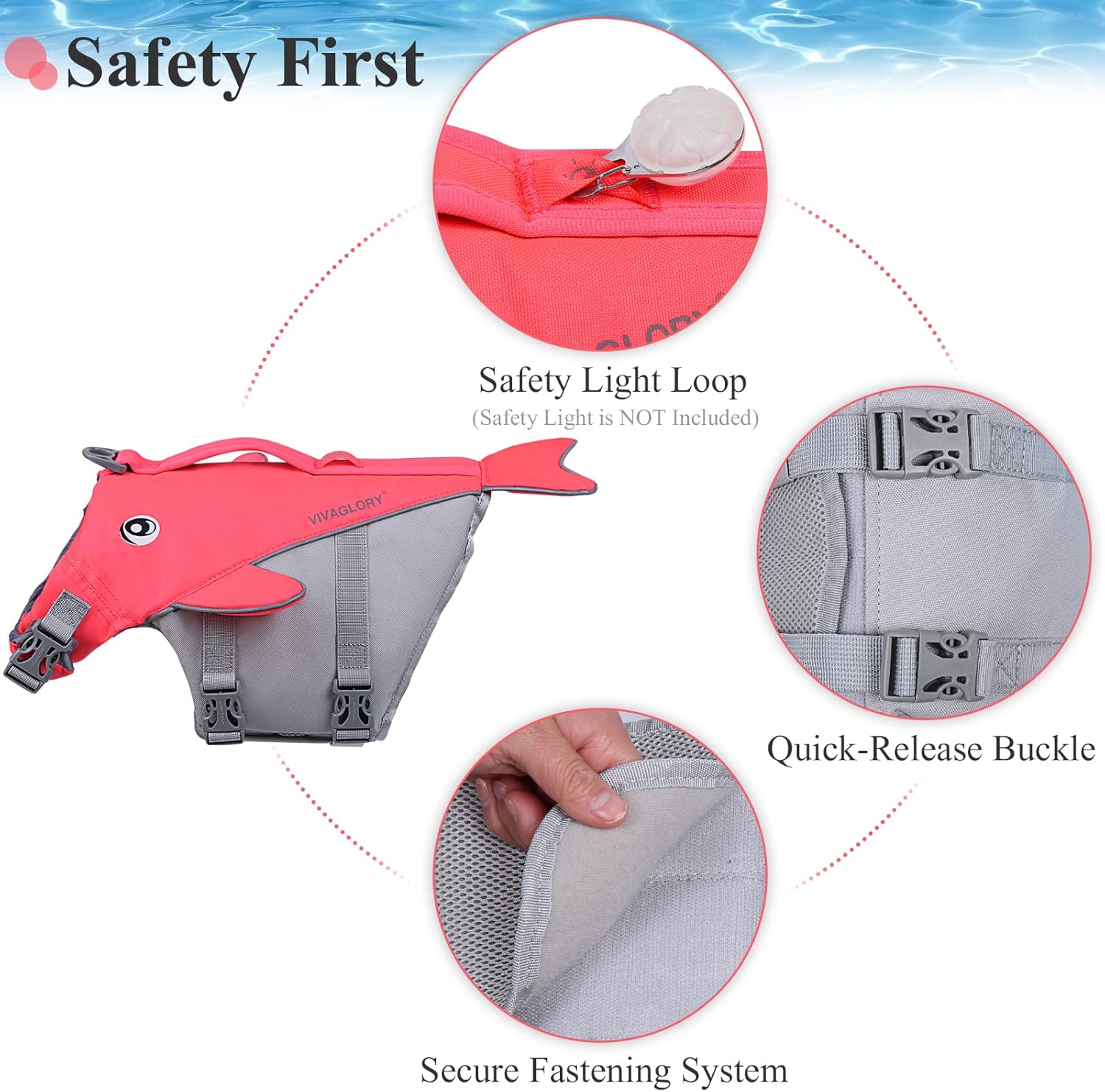 VIVAGLORY Cute Dog Life Vest, Swimming Vest with Handle, Ripstop & Buoyancy for Doggy Puppy, Dog Life Jacket for Swimming & Boating, L, Bright Pink