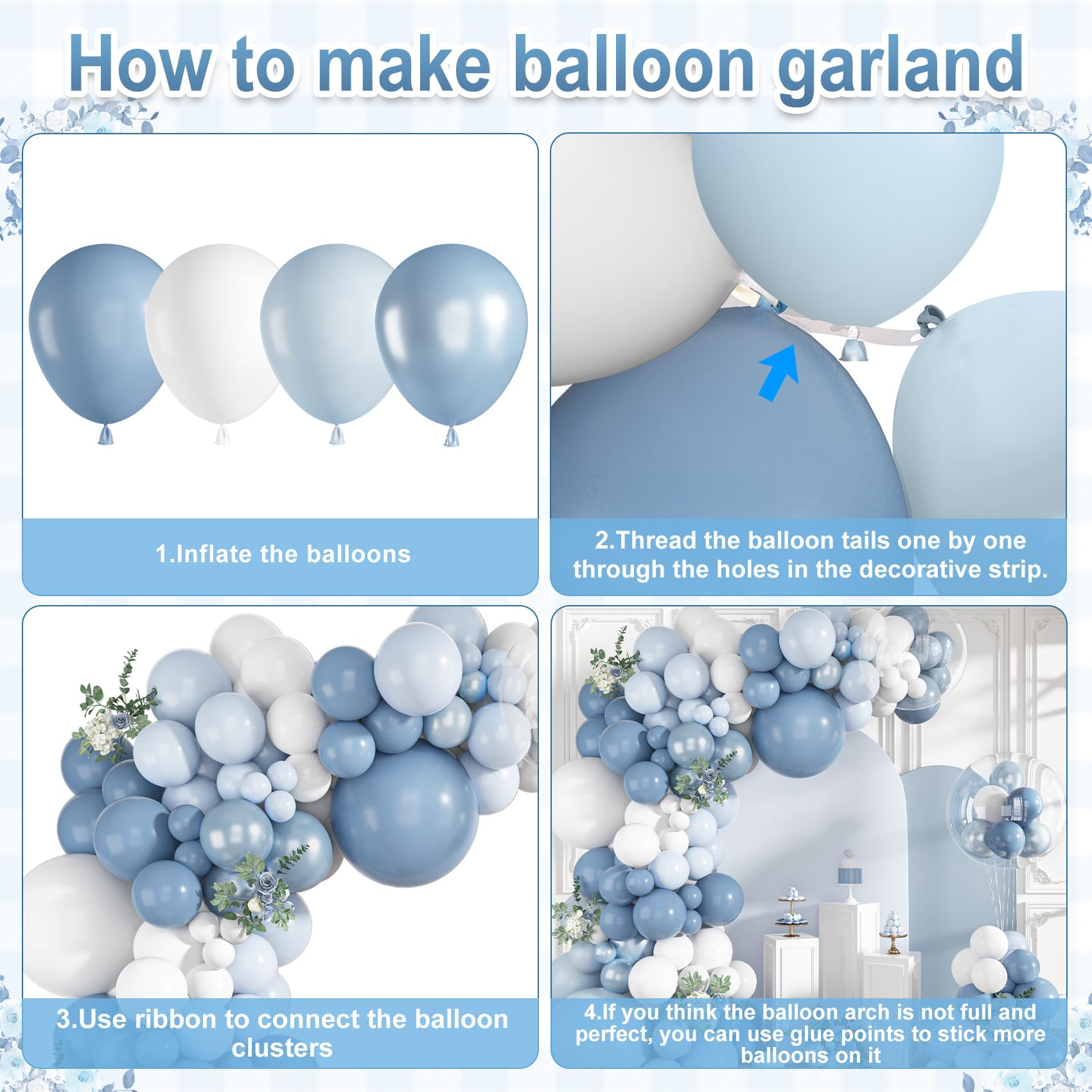 Ouddy Life Luftballonbogen-Set, Staubblau, 152 Stück, Perlen-Hellpastellblau und Weiß, klare Luftballons für Hochzeit, Geburtstag, Geschlechtsoffenbarung, Brautdekorationen