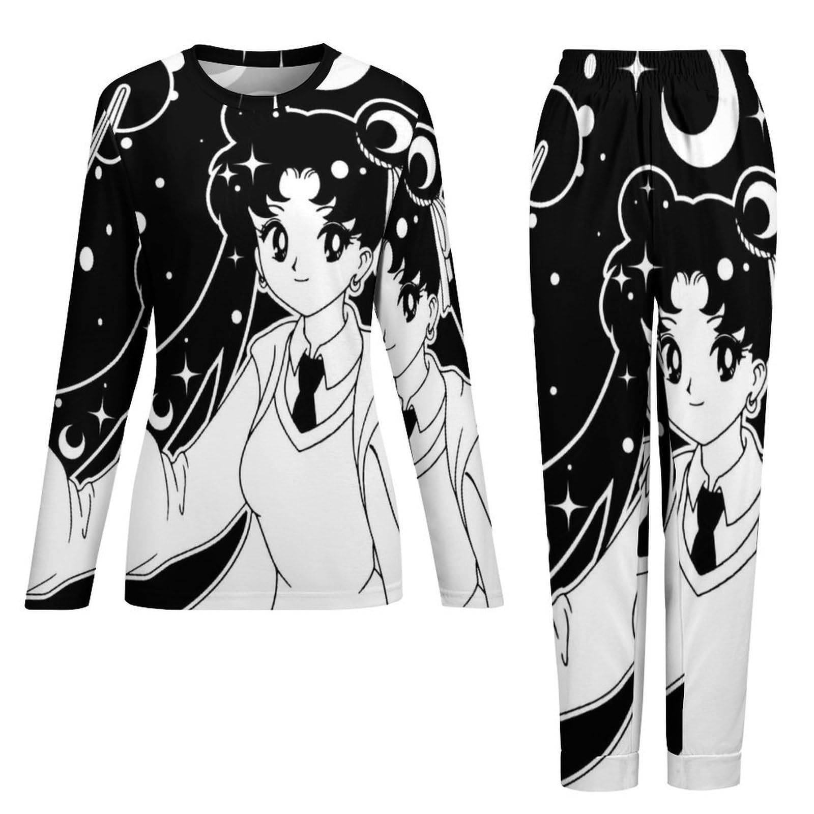 UMENG Anime Mädchen Damen Schlafanzug Lange Pyjama Set Zweiteiliger Nachtwäsche Langarm Hausanzug Sleepwear