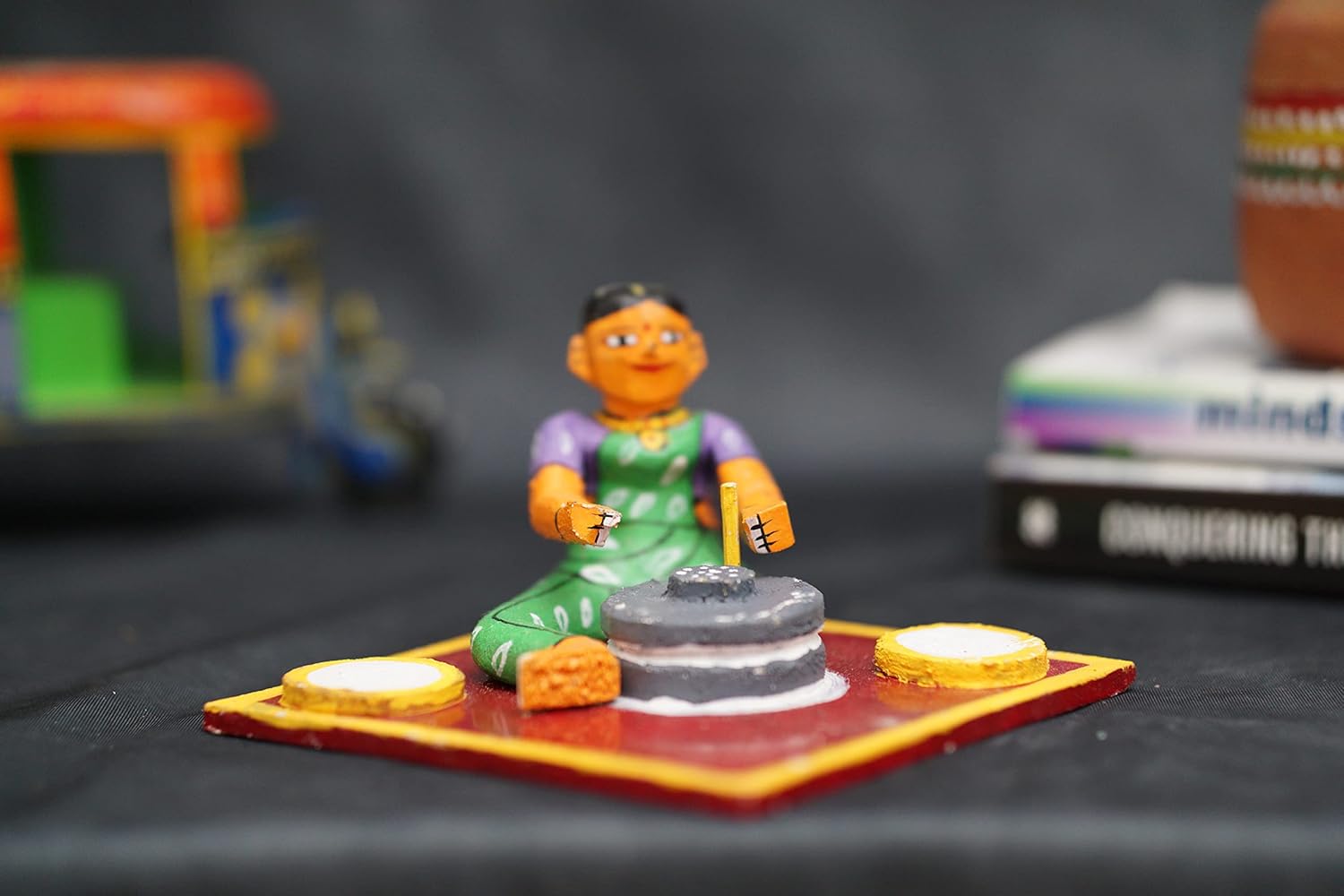 Hastha Kalalu | Home Making Indian Village Woman | Handmade Wooden Working Women Theme | Golu Dolls | Navaratri Golu | Kondapalli Toys (Lentil Grinder)