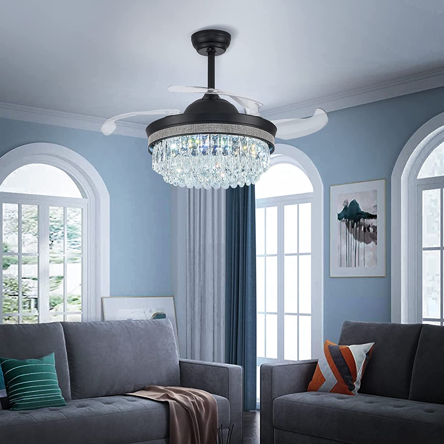 Cainjiazh Ceiling Fans with Lights,42'' Blade Ceiling Fan Dimmable Lights?Bedroom Ceiling Fan ...