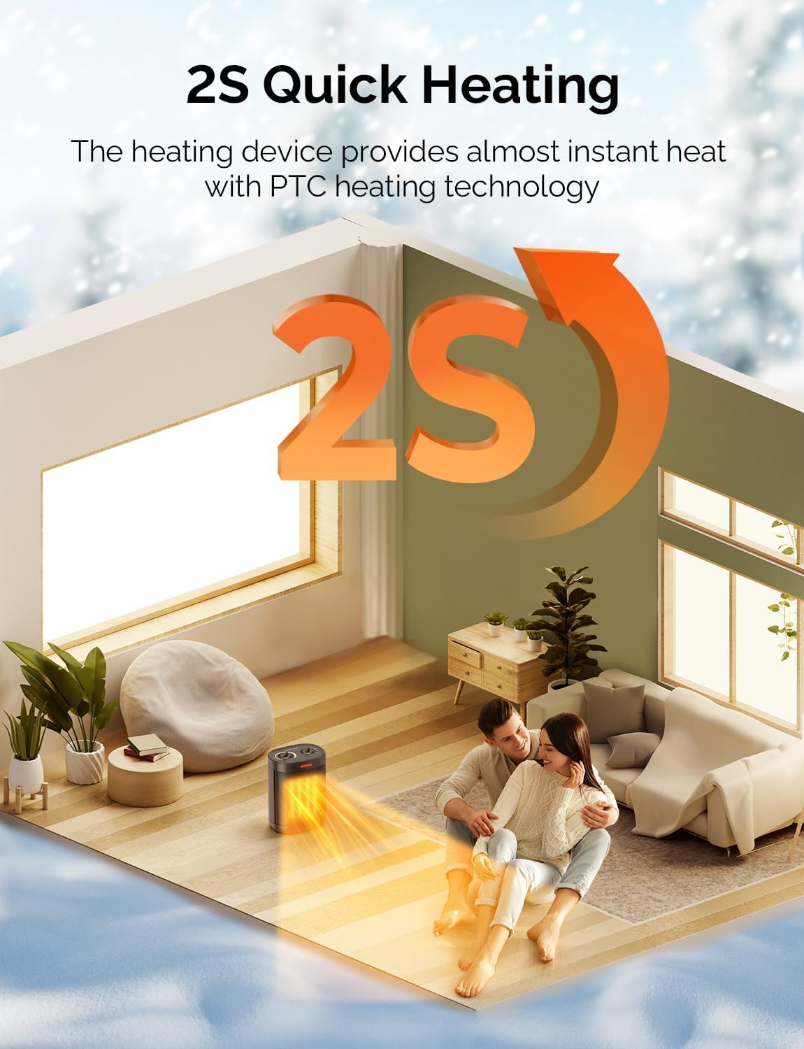 1500W PTC Ceramic Space Heater For Indoor Use, Portable Electric Heater with Adjustable Thermostat, Personal Office Heater with Overheat Tip-over, Small Safe for Indoor Home Bedroom