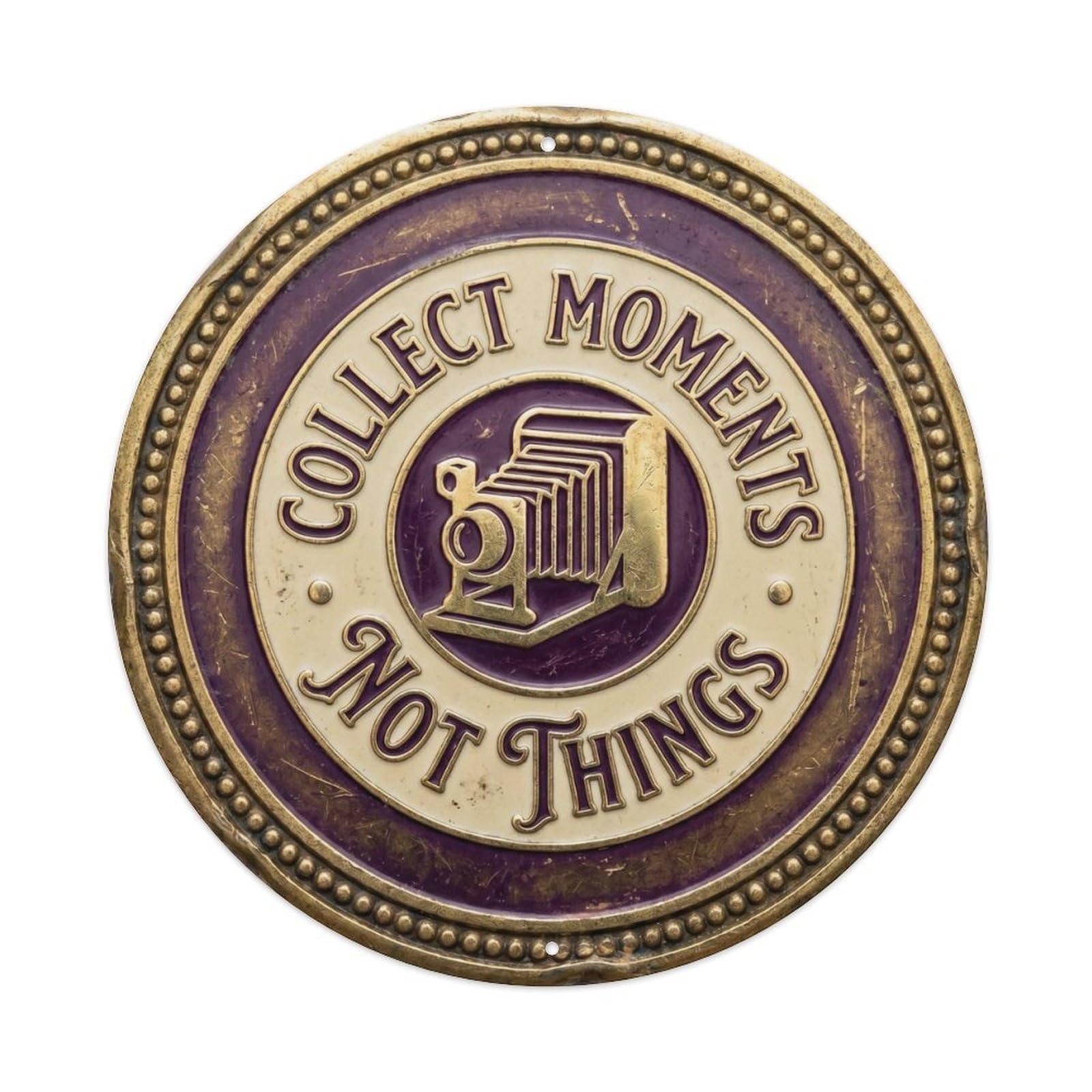 Cmhok Vintage Style Collect Moments Not Things Classic Bedroom Accessory Retro Slogans Metal Tin Sign Plaque Wall Decor For Cafe, Club, Garden Round Metal Poster 8X8inch