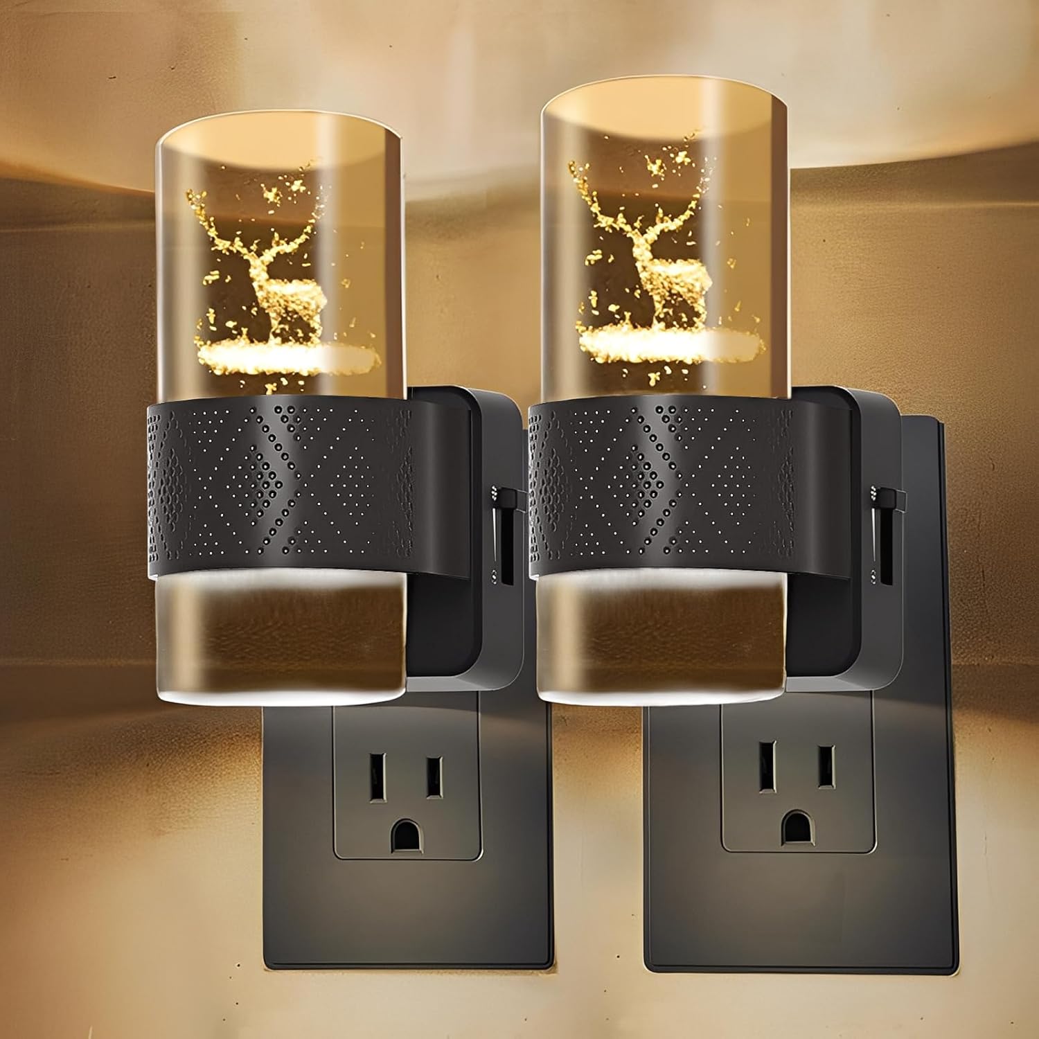 JIURUN LED Night Lights Plug into Wall (Reindeer), 2 Pack Nightlight with 0-100 LM Adjustable Brightness, Dusk to Dawn Sensor, for Bedroom Hallway Home Decor, for Gifts