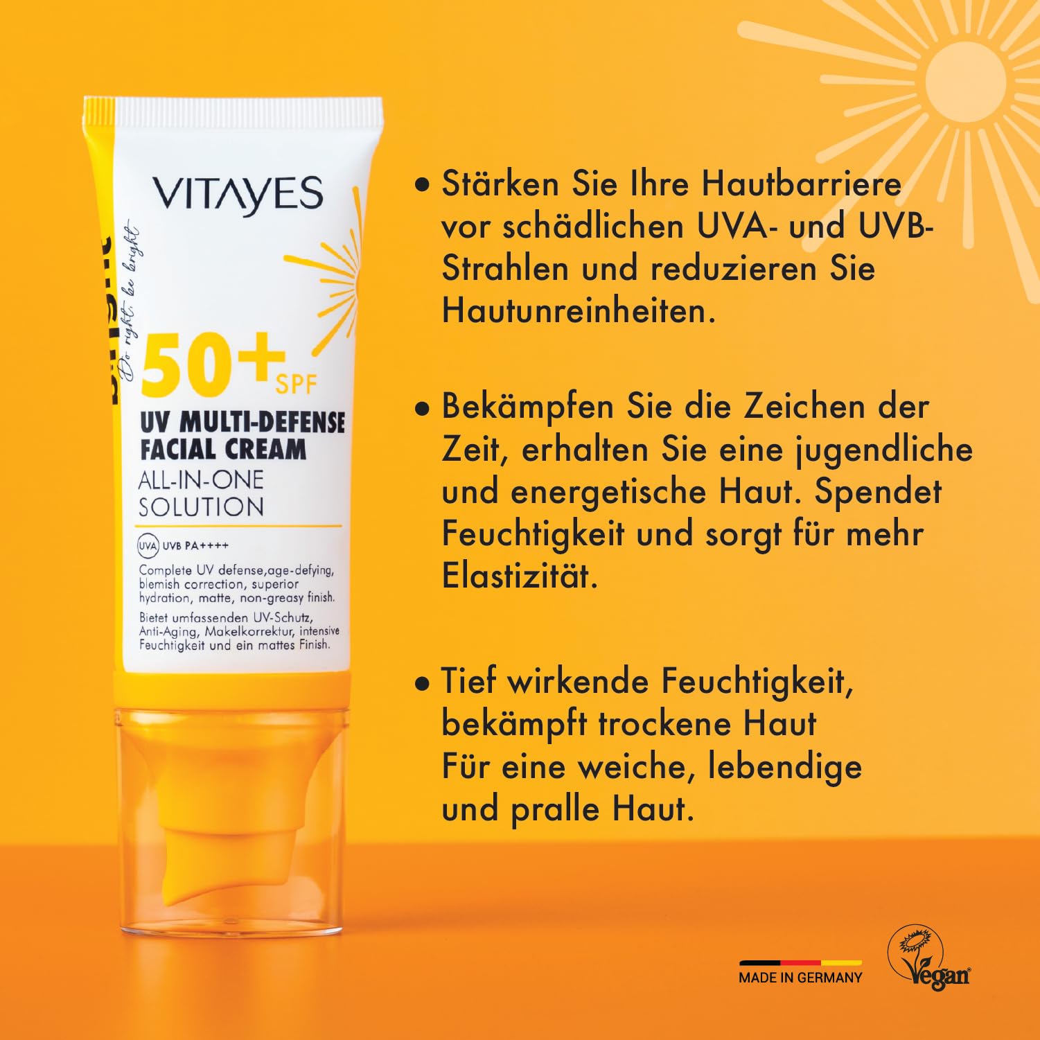 Vitayes b!right SunScreen Broadspectrum SPF 50+ Daily UV Multi-Defense Sun Protection Cream, Sun Cream, Sun Lotion for Face 50 ml - Image 3