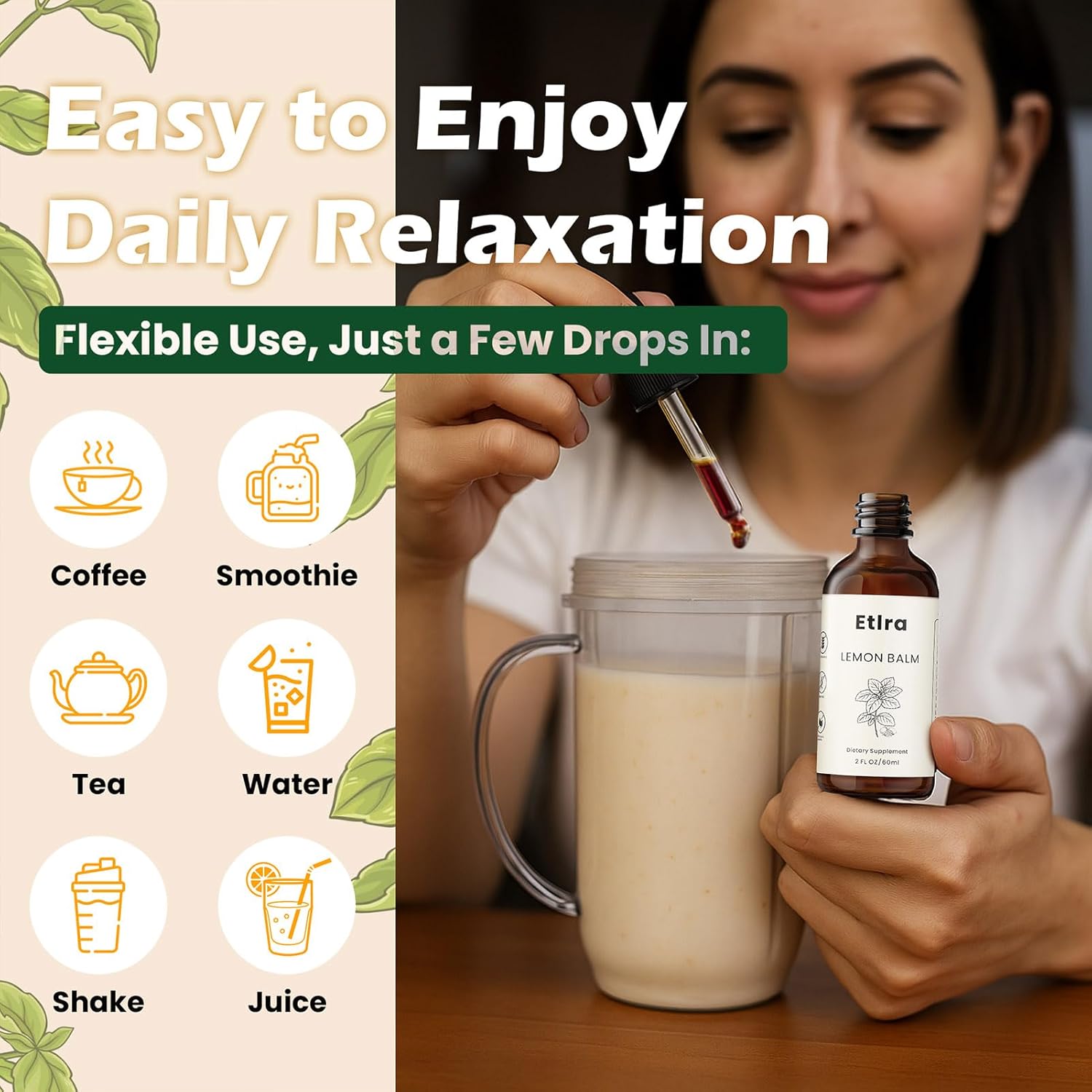 Organic Lemon Balm Tincture - Lemon Balm Leaves Extract for Digestive Relief & Anti-Bloat Support, Non-Alcohol, GMO & Gluten, Vegan, 60ml - Image 4