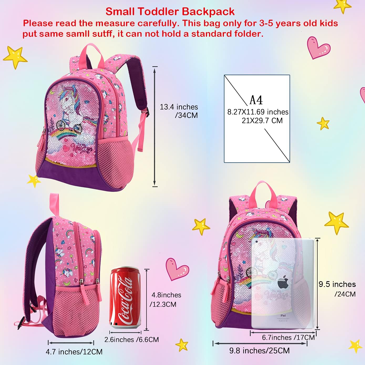 HAPPYSUNNY Toddler Backpack Reversible Sequin 13 Inch Lightweight for Preschool and Kindergarten Children, Kid Backpack, Mini School Bag Bookbag for 3-5 Years Girls: Clothing, Shoes & Jewelry
