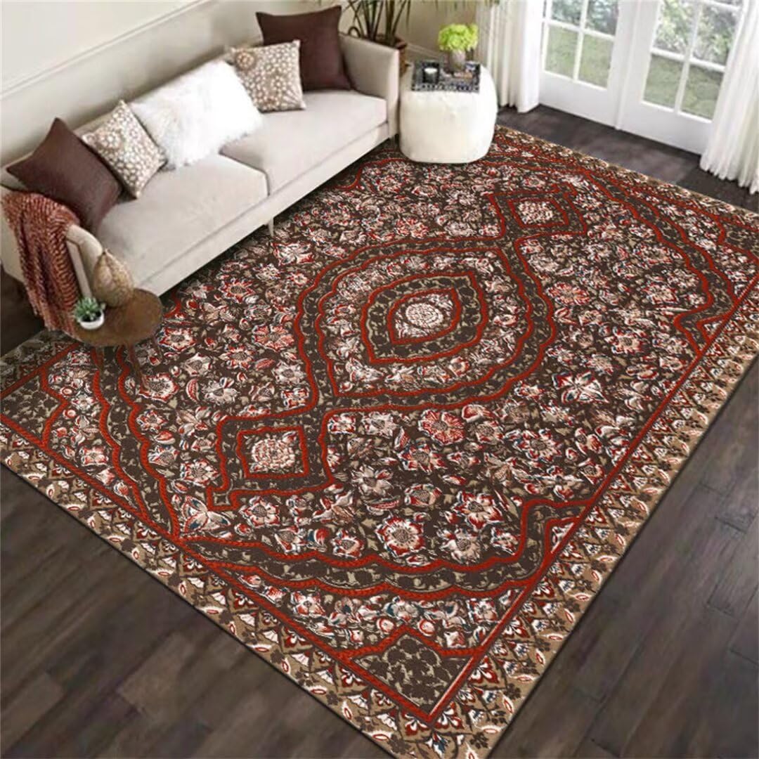 Tapis de sol salon rouge floral grand format 140x200 cm