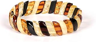 Natural Baltic Amber Stretch Bracelet for Women - Hand Made from Polished/Certified Baltic Amber Beads(Multi)