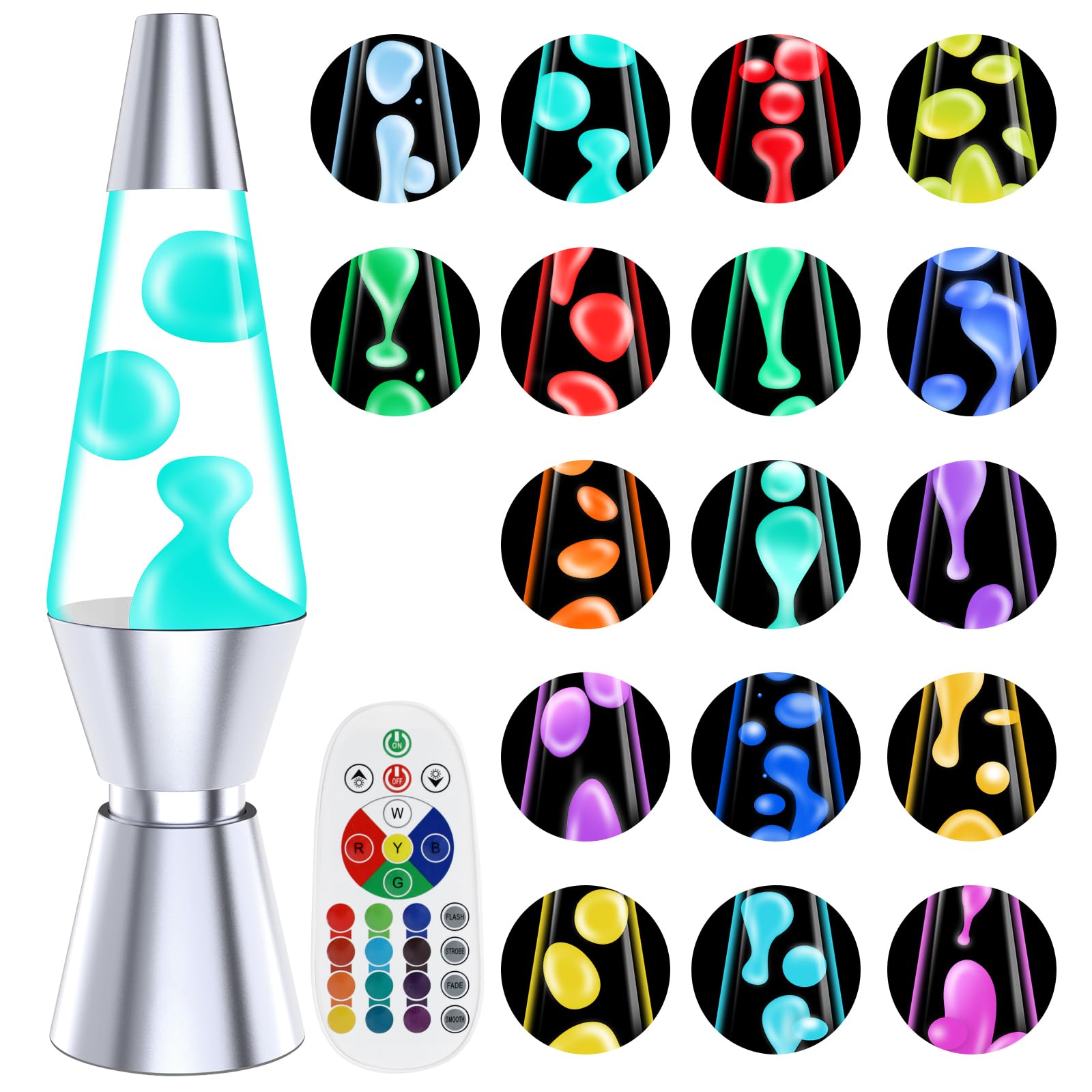 Lampada a Liquida con Telecomando a 17 Colori, 37cm Luce Notturna LED per Bambini e Adulti - Luci Atmosferiche per Camera da Letto, Ufficio, Decorazioni Natalizie e Feste
