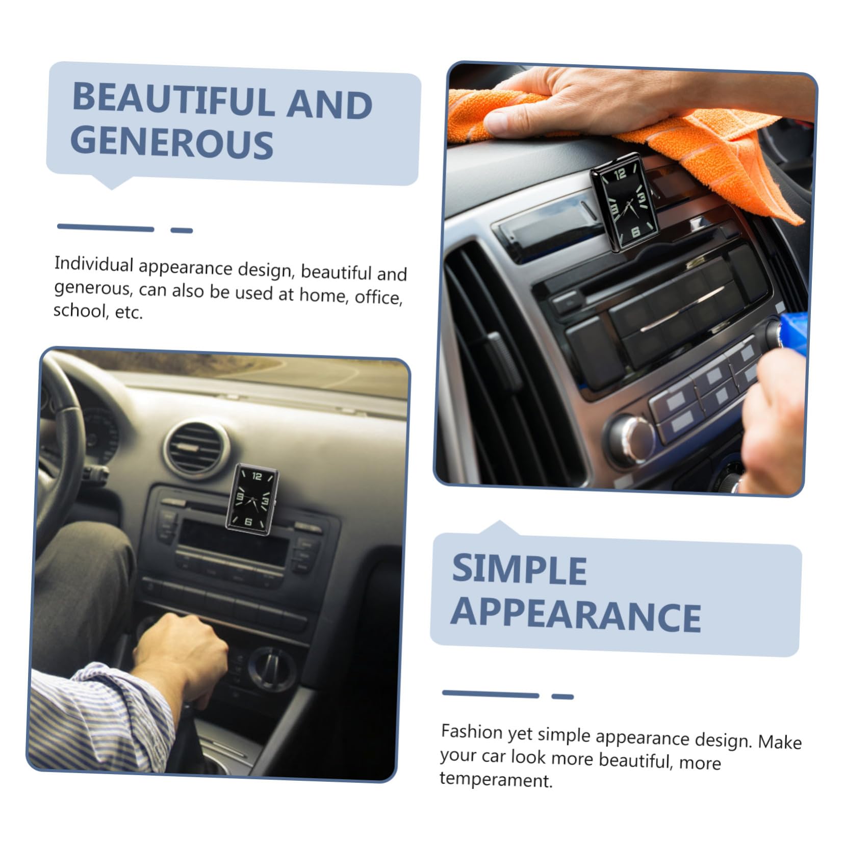 GANAZONO Reloj Cuadrado Analógico para Coche Diseño Individual, Material de Aleación y Vidrio, Funcionamiento Simple, Adecuado para Tablero y Decoración Interior