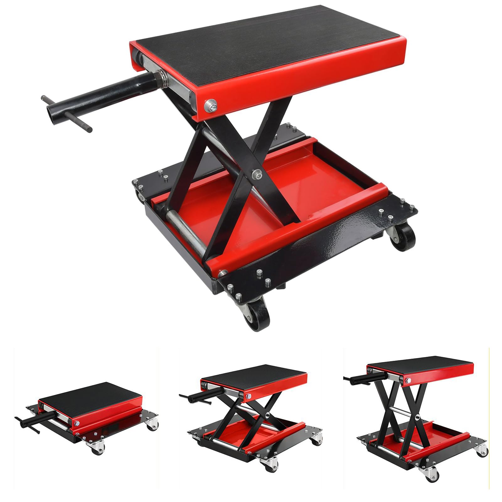 Cric de Moto Levage 500 kg Hauteur 130-407mm Pont élévateur Moto Chariot en Acier Plate-Forme Cric de déplacement Élévatrice Moto Lève Sécurisée Table Réparation Quad ATV Atelier Rouleaux à 360°