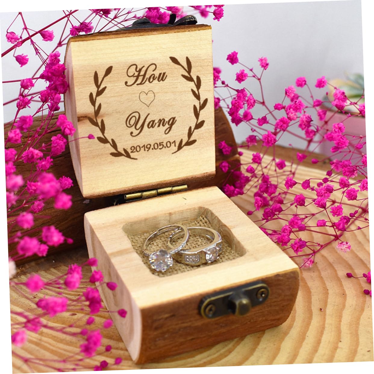 GALPADA 2pezzi Scatola Portafedi Legno Rustica Per Matrimonio Elegante Contenitore Per Anelli Accessorio Nuziale Durevole e Delicato Per Cerimonie e Feste Di Fidanzamento