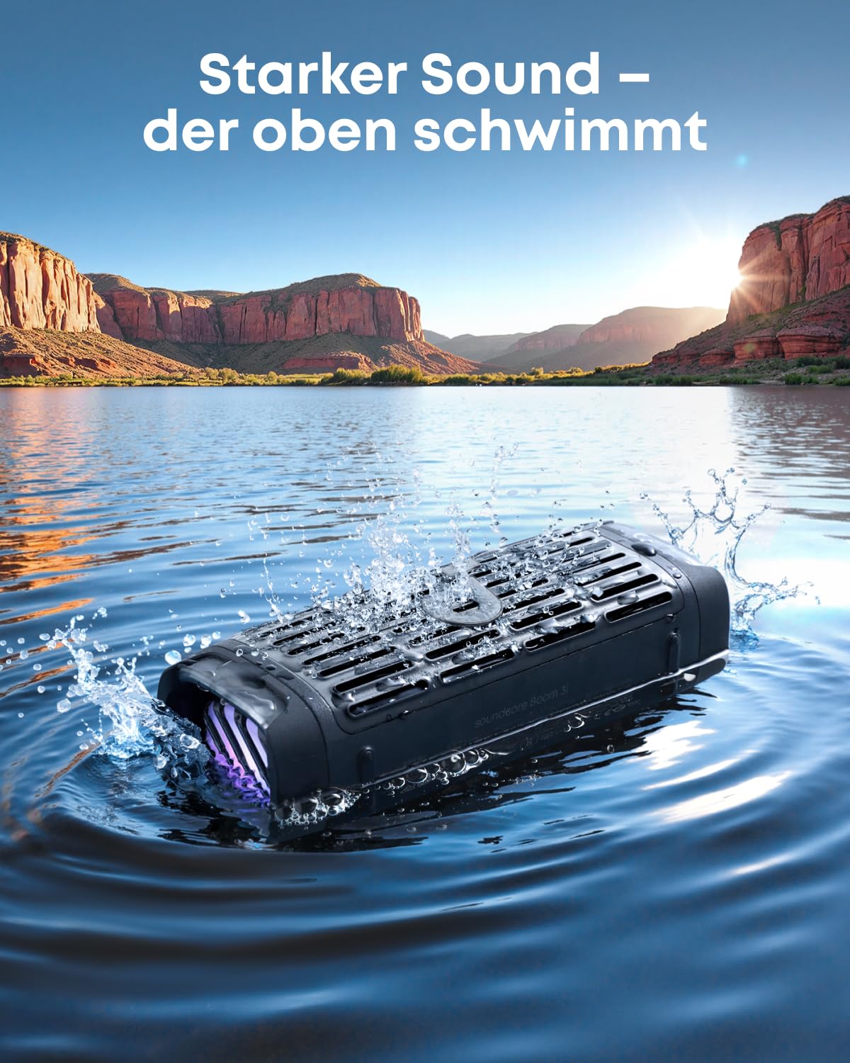 soundcore Boom 3i by Anker – Robuster Outdoor Lautsprecher, Bluetooth Lautsprecher, wasserdicht IP68, 50W BassUp™ 2.0 Sound, Bluetooth 5.3, 16h Spielzeit, Lichtshow + TWS-Stereo, Kayak, Angeln, Campen
