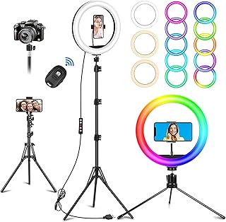 Ring Light with Tripod Stand & Phone Holder, 10.2 inch Selfie Ring Light 51" Tall Extended Tripod Stand LED Circle Dimmable Lights with Remote 29 RGB Mode Ringlight for Makeup YouTube Video Tiktok