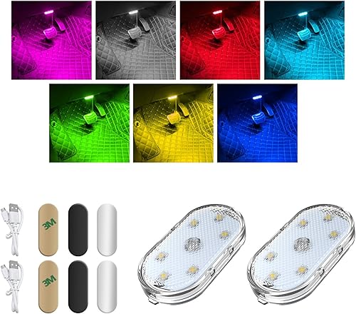 Augeny 2 piezas de luces LED para interior de coche inalámbricas, luz interior de coche magnética con 7 colores y 6 perlas de lámpara LED