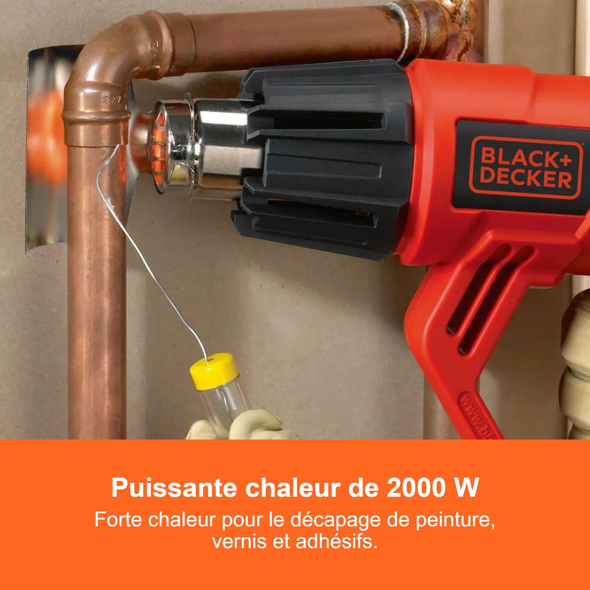 BLACK+DECKER Pistolet Thermique 2000W avec contrôle de température Variable | Contrôle de 50 à 600 °C, 2 niveaux de chauffe, KX2001-QS