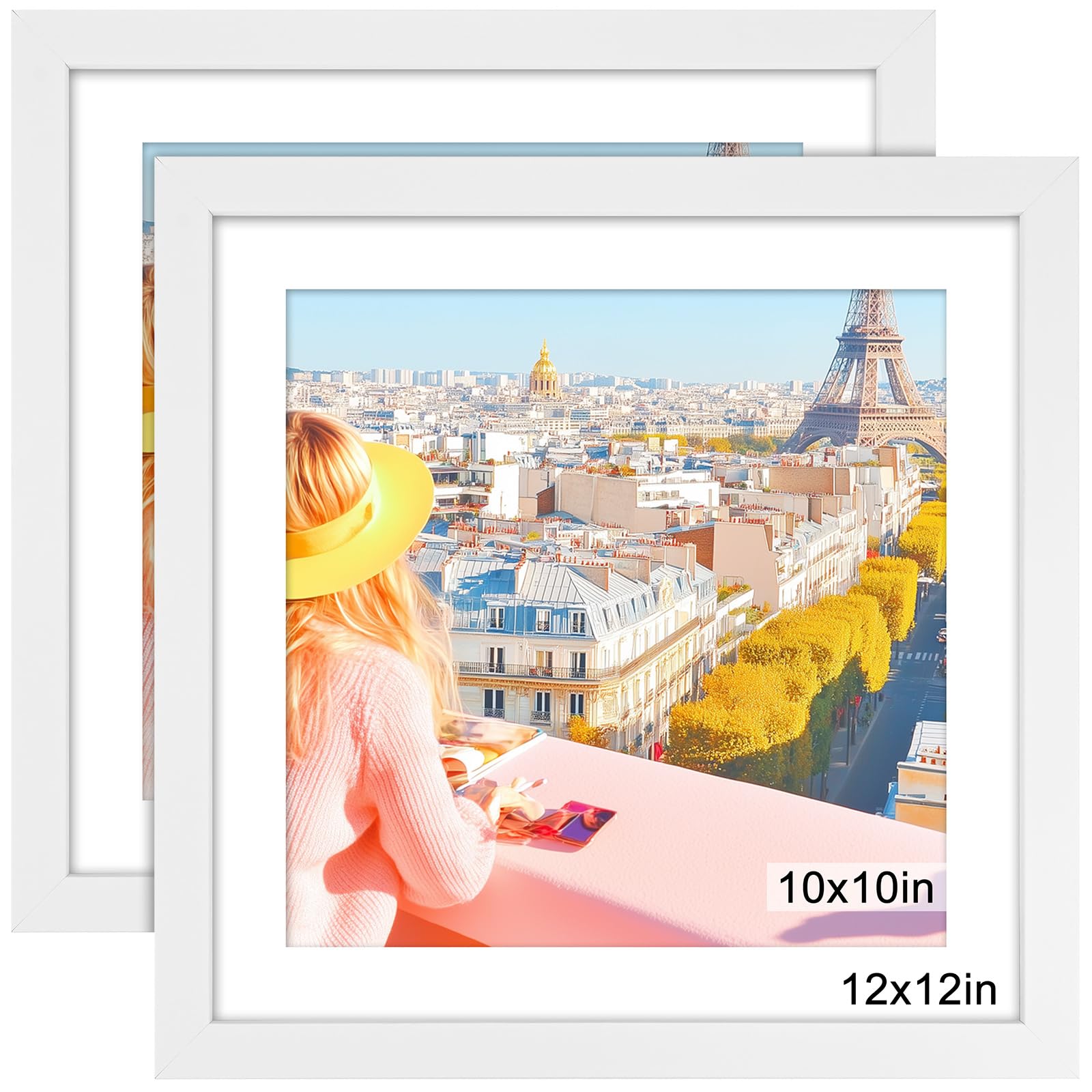12x12 Picture Frame, Picture Frame for 30x30cm or 10x10 with Mount (2, White, 12X12) — image 1