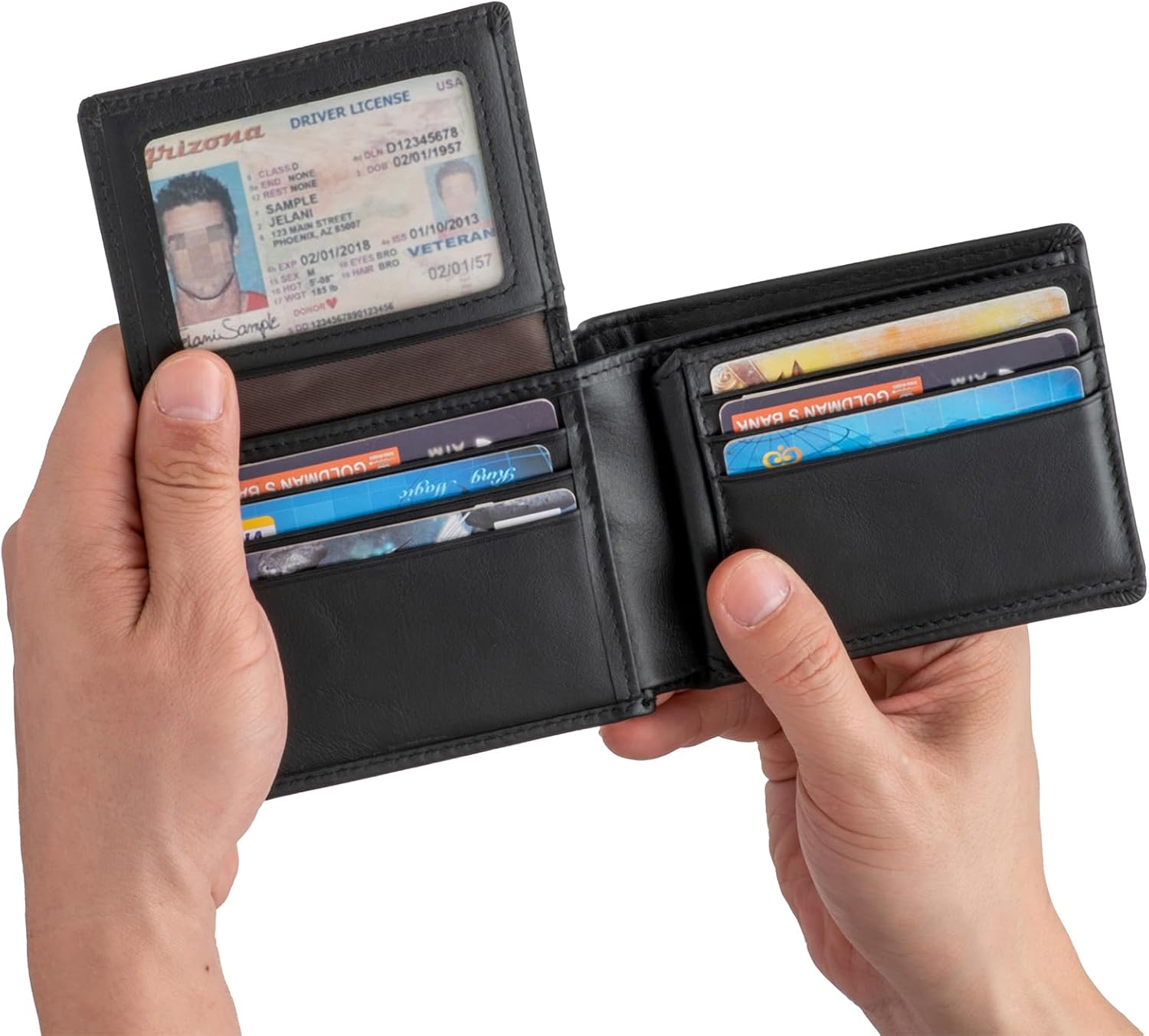 Mens Bifold Leather Wallet with 14 Card Slots, 2 ID Windows, Large Capacity, and RFID Blocking Large Wallet for Men - Image 6