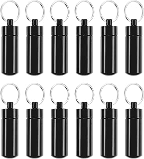 12 Pieces Keychain Pill Holder Portable Pill Keychain Container Waterproof Pill Organizer Travel Pill Case Aluminium Pill Box Medicine Bottle for Outdoor Camping Travel (Black)