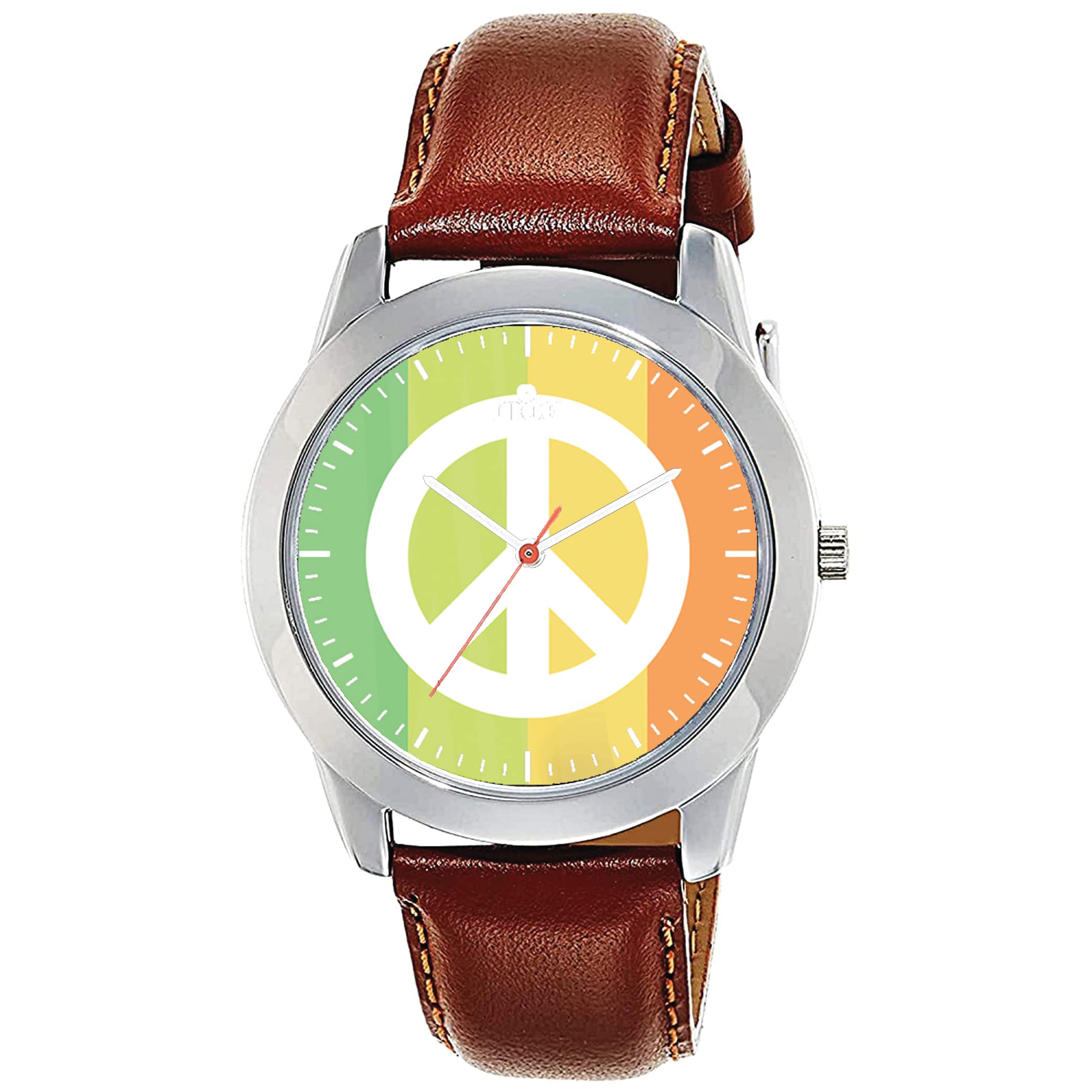 AROA Watch New Watch for Peace Symbol White Metal Type Analog Brown Strap Watch Multicolor Dial for Men Stylish Watch for Boys (B0C24KMDFW) Amazon Price History, Amazon Price Tracker