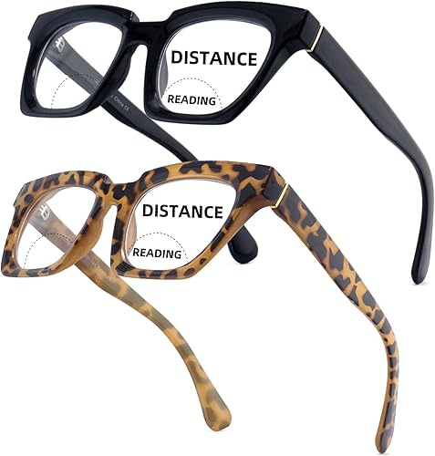 LOVIVY Gafas de lectura bifocales para mujer, de gran tamaño, doble enfoque, luz azul, Oprah, sin línea, gafas retro cuadradas transparentes