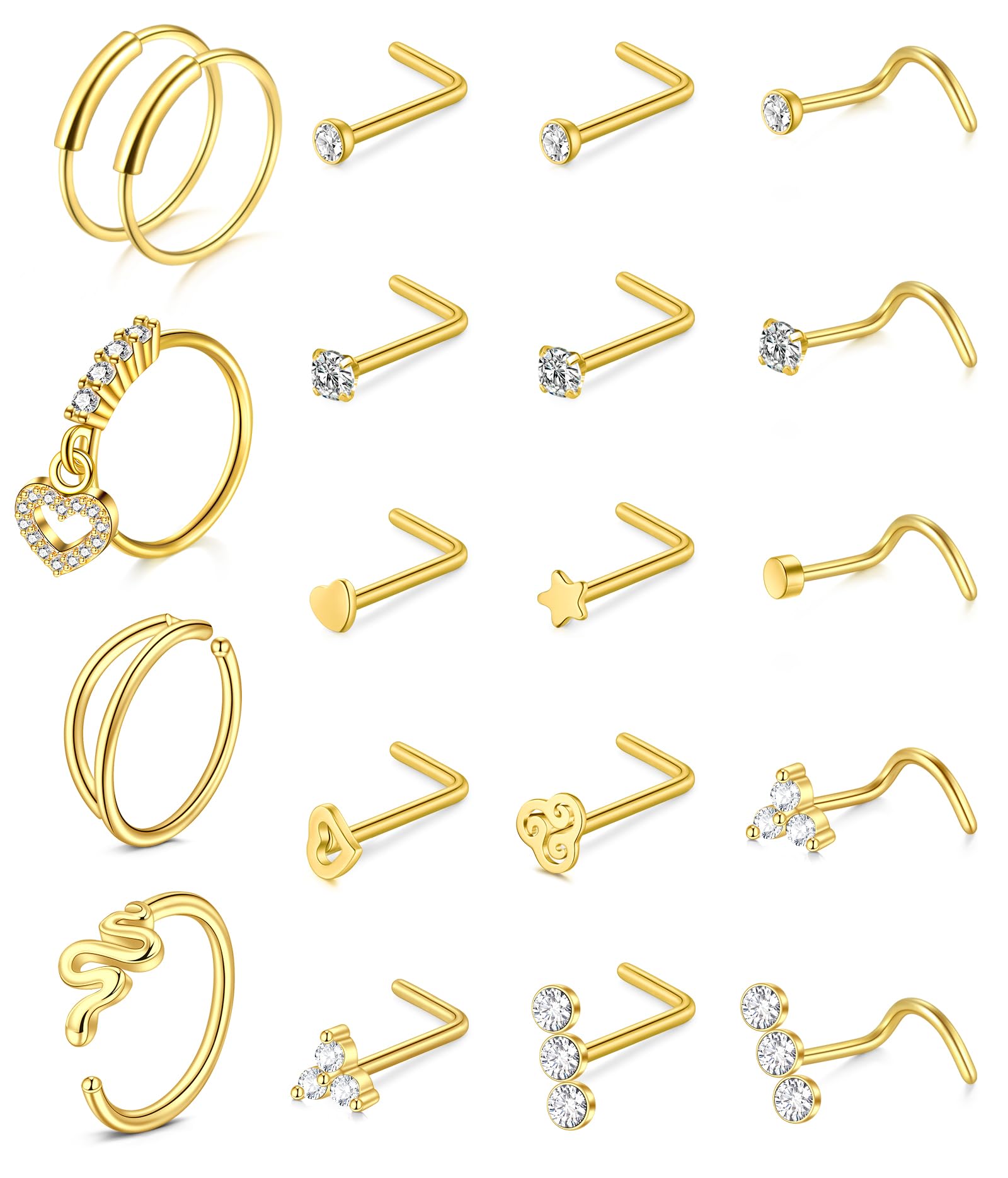 JFORYOU 20G Nose Studs Nose Rings Hoop Surgical Steel CZ Opal Nose Rings Piercings Hoop Jewelry Various Style and Color