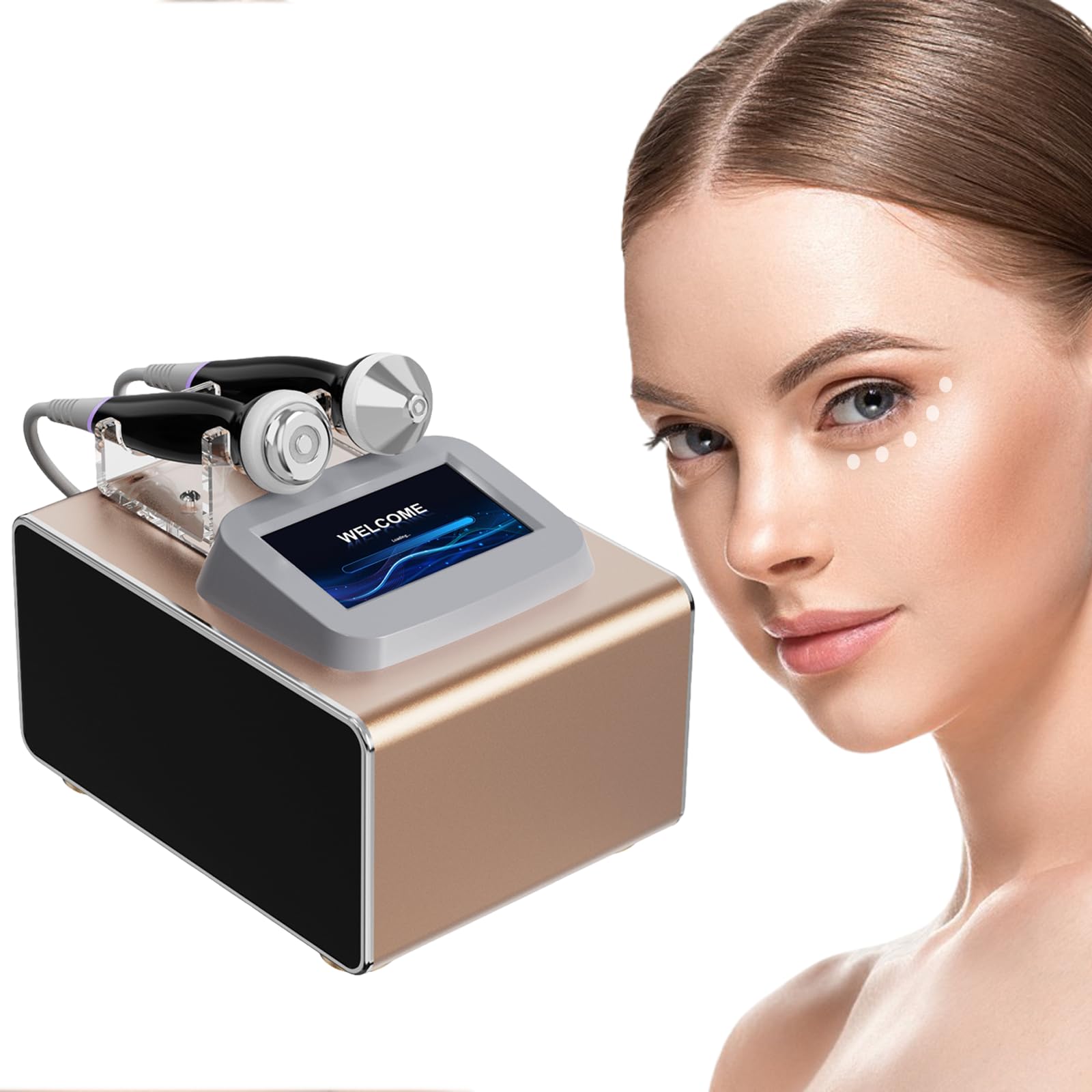 Elitzia Masajeador de ojos para bolsas de ojos y ojeras 2 en 1, dispositivo de levantamiento facial y reafirmante, masajeador de contorno para esculpir la cara, reduce las líneas finas, arrugas, salón