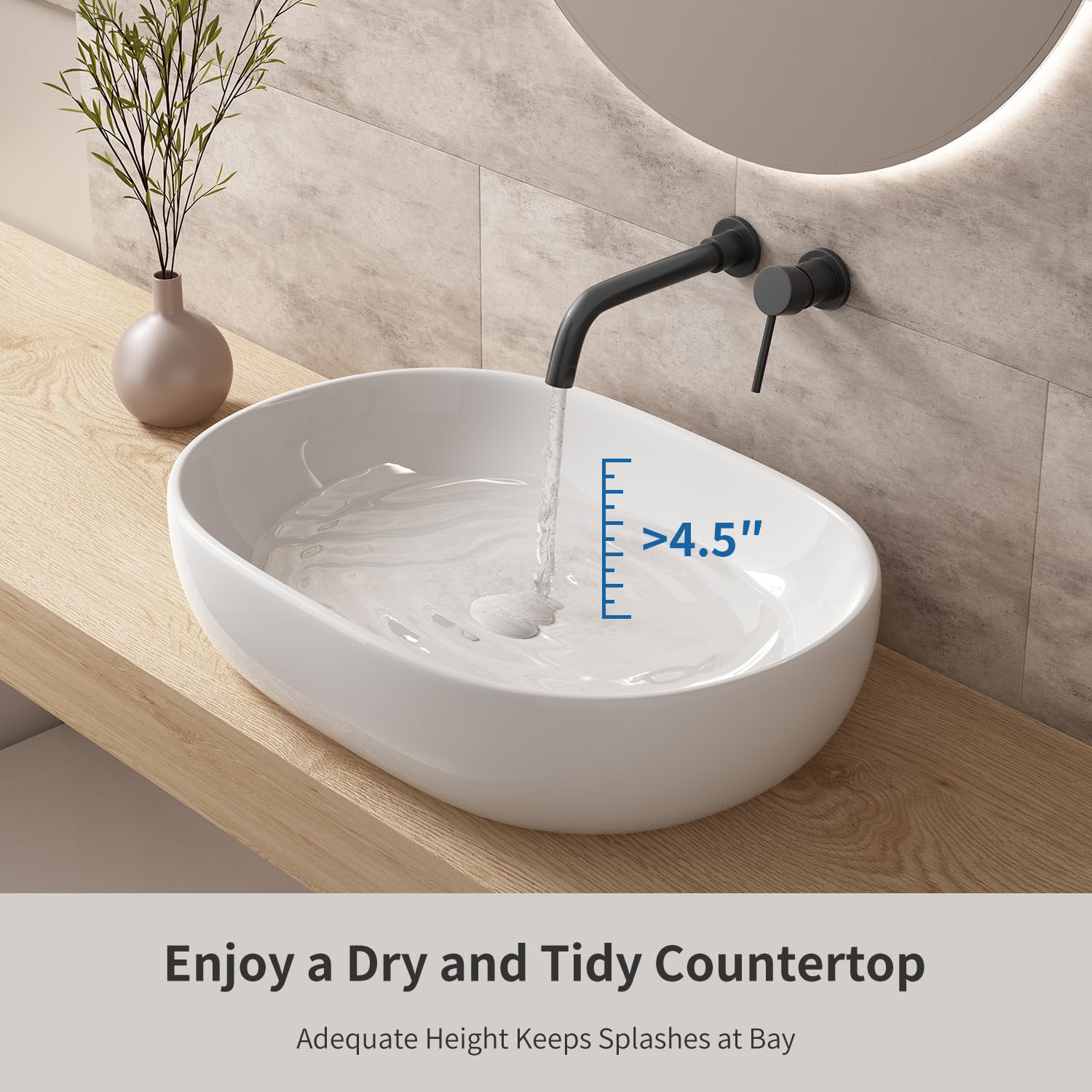 Fregaderos grandes para baño, 24 x 16 pulgadas, ovalados sobre el mostrador, lavabo de porcelana blanca de cerámica para baño, fregadero moderno de encimera, lavabo de tocador, lavabo