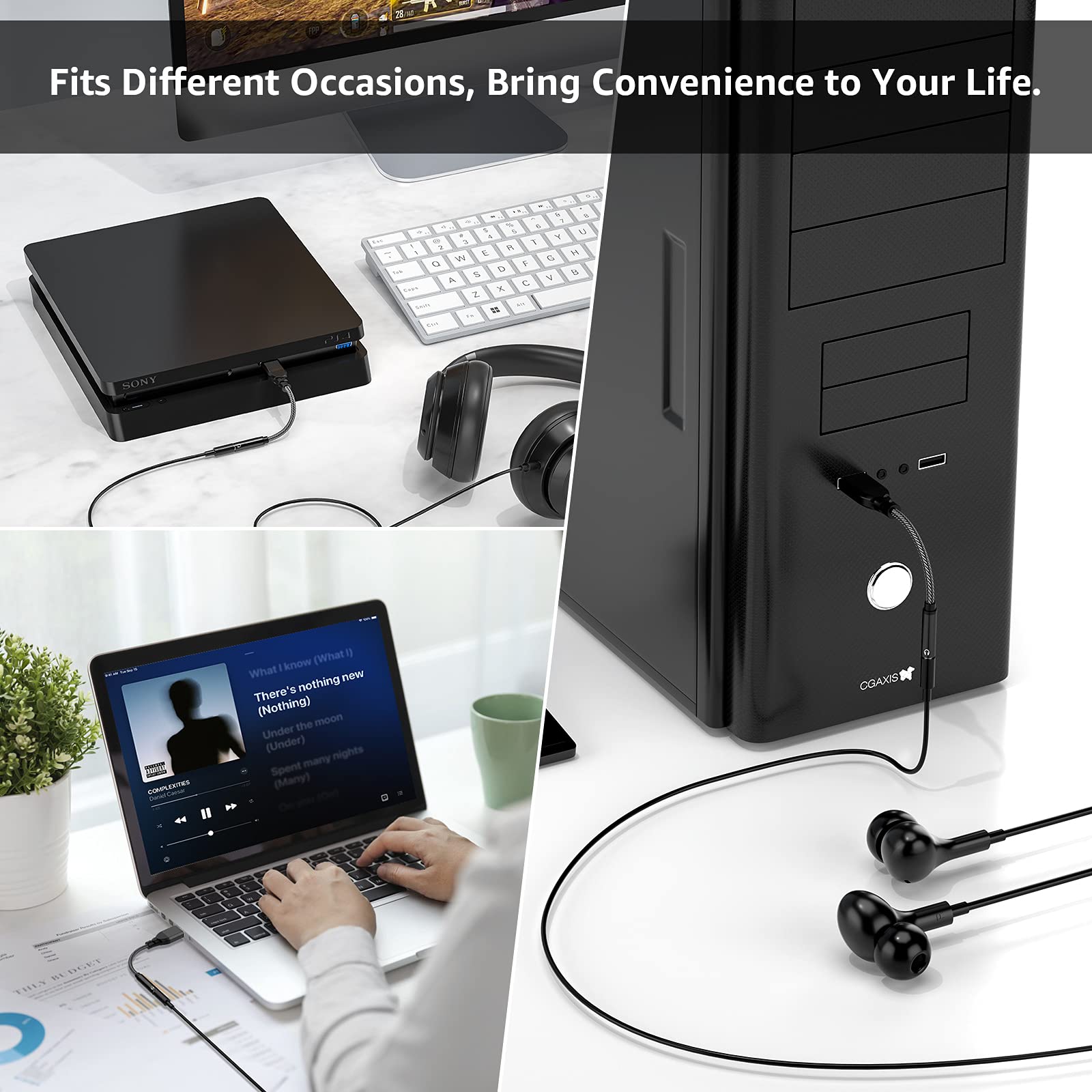 Adaptador de audio USB a conector de 0.138 in, tarjeta de sonido estéreo externa USB a conector auxiliar, cable auxiliar para auriculares, auriculares, Mac, computadora, laptop, escritorio, 7