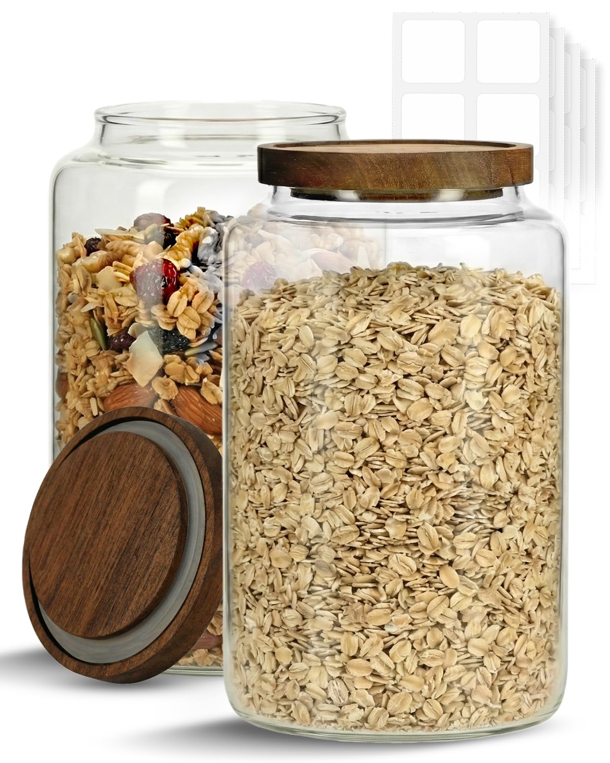 Photo 1 of 95oz Glass Jar (Set of 2) with Airtight Wooden Lid, BPA-Free Food Storage Canister for Tea, Spices, Sugar, Cereal