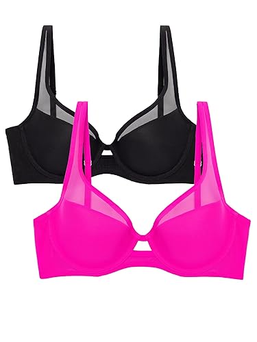 Smart & Sexy Women's Mesh Plunge Bra - Standard 34B Electric Pink (Mesh)