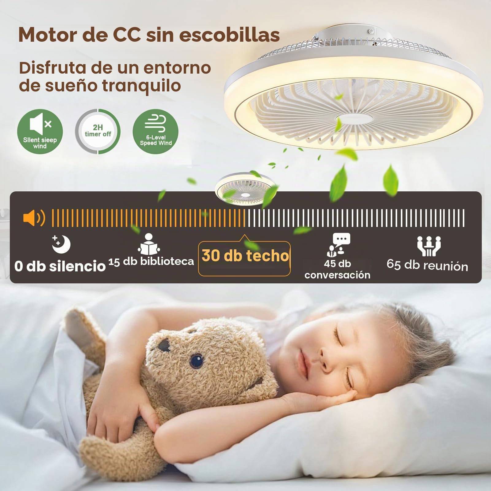 Lampara de techo con Ventilador | 65W 3000K-6500K Plafon LED | Ø47cm Ventiladores Techo con Luz y Mando,6 Velocidades, Timable Ceiling Fan with light Silencioso para Dormitorio Cocina Salon