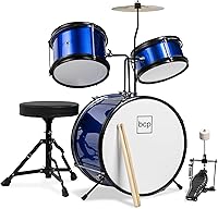 Best Choice Products Kids 3-Piece Beginner Drum Set w/ Stool, Cymbal, Sticks, Pedal - Blue, Ages 3+
