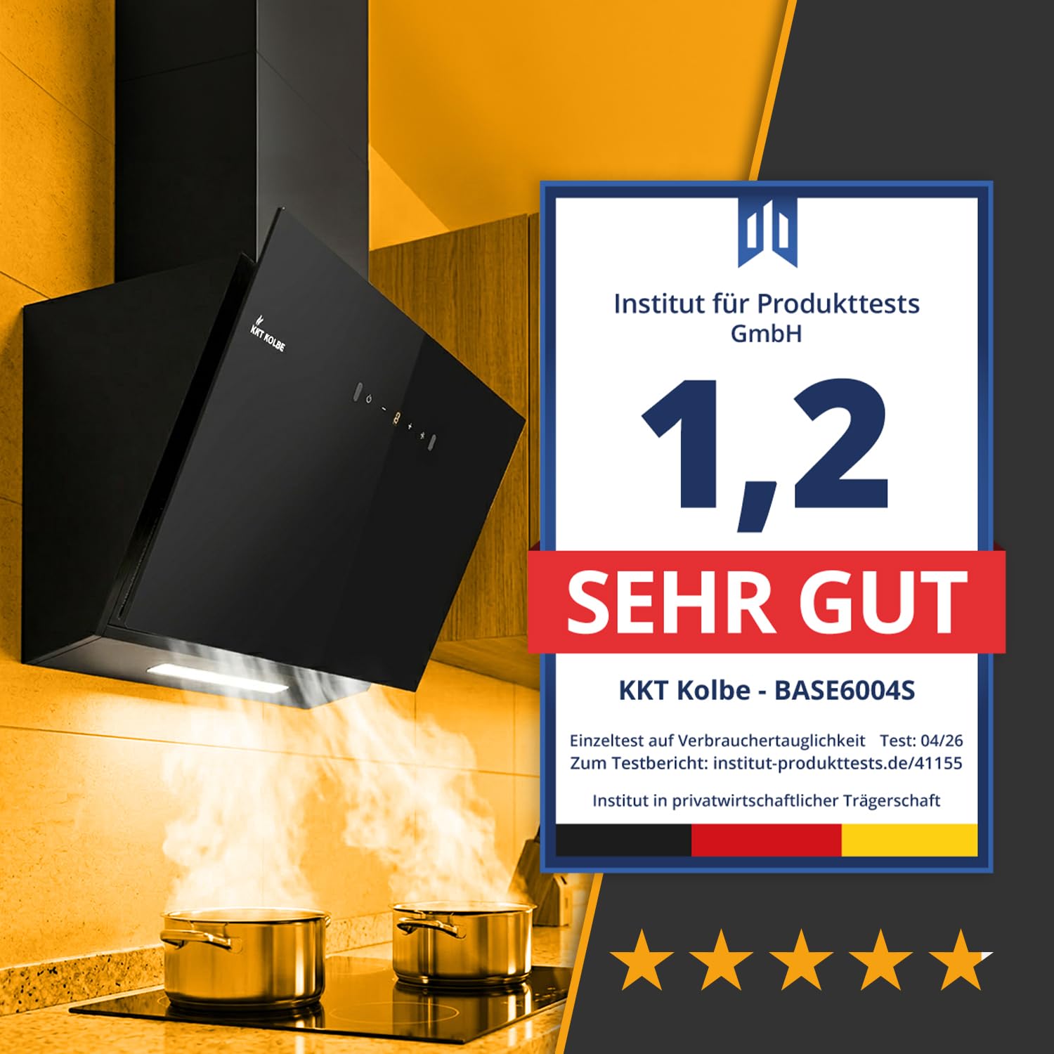 KKT KOLBE Dunstabzugshaube 60 cm Umluft Abluft Kopffrei Wandhaube Schwarz Glas LED-Beleuchtung Edelstahl Gestensteuerung SensorTouch BASE6004S