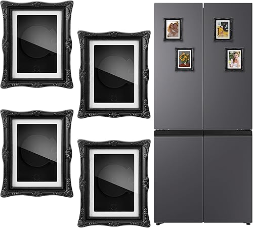 Miniatura 10 de Marcos de fotos magnéticos para refrigerador, 4 unidades, marco de fotos vintage mini imanes de nevera, 3.54 x 2.75 pulgadas (dorado)