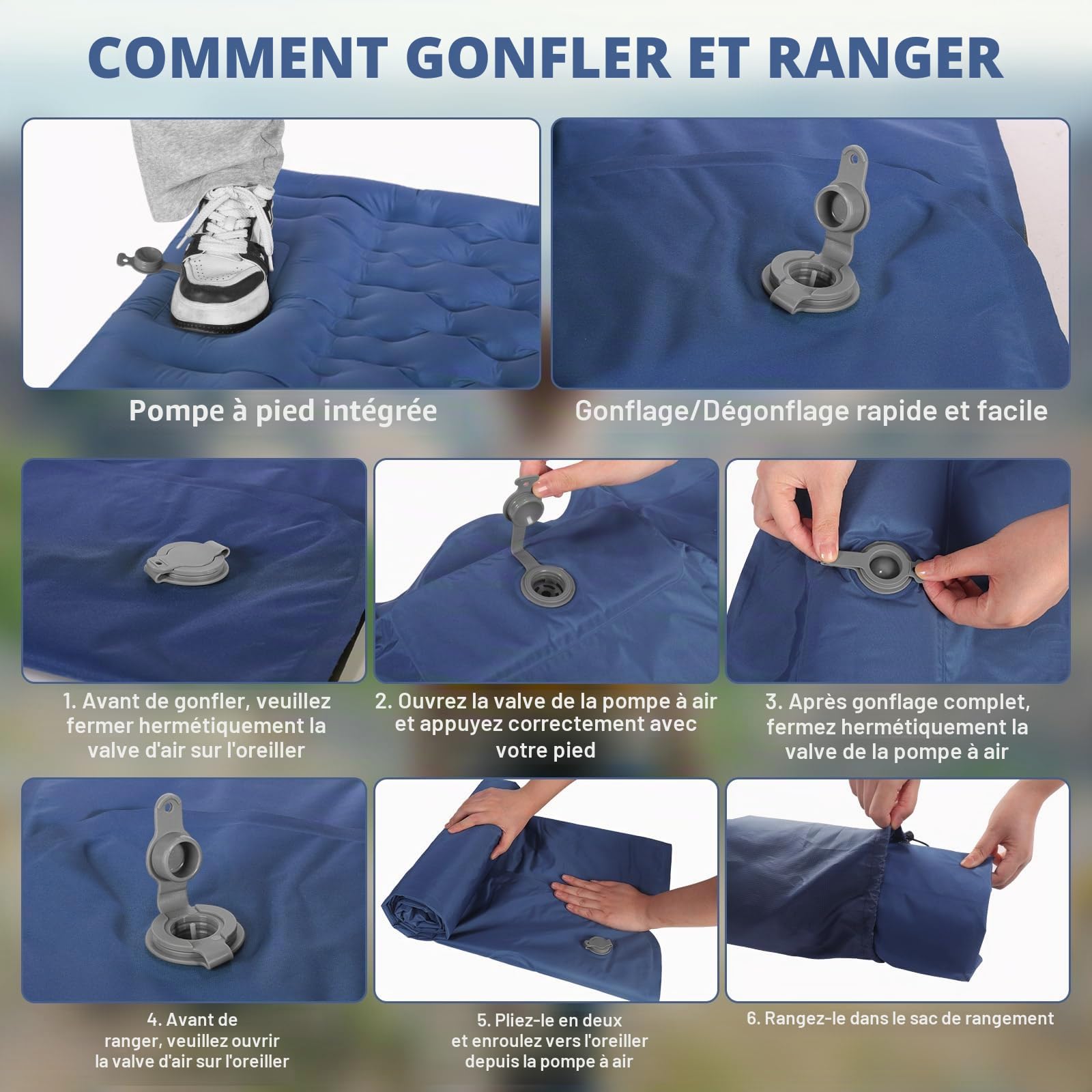 Matelas De Camping Autogonflant : Extra Épais 12 Cm Ultraléger Matelas Gonflable Le Plus Confortable Pliable Matelas De Couchage Autogonflant Avec Pompe À Pied Pour Trekking Tente (Bleu Marine)