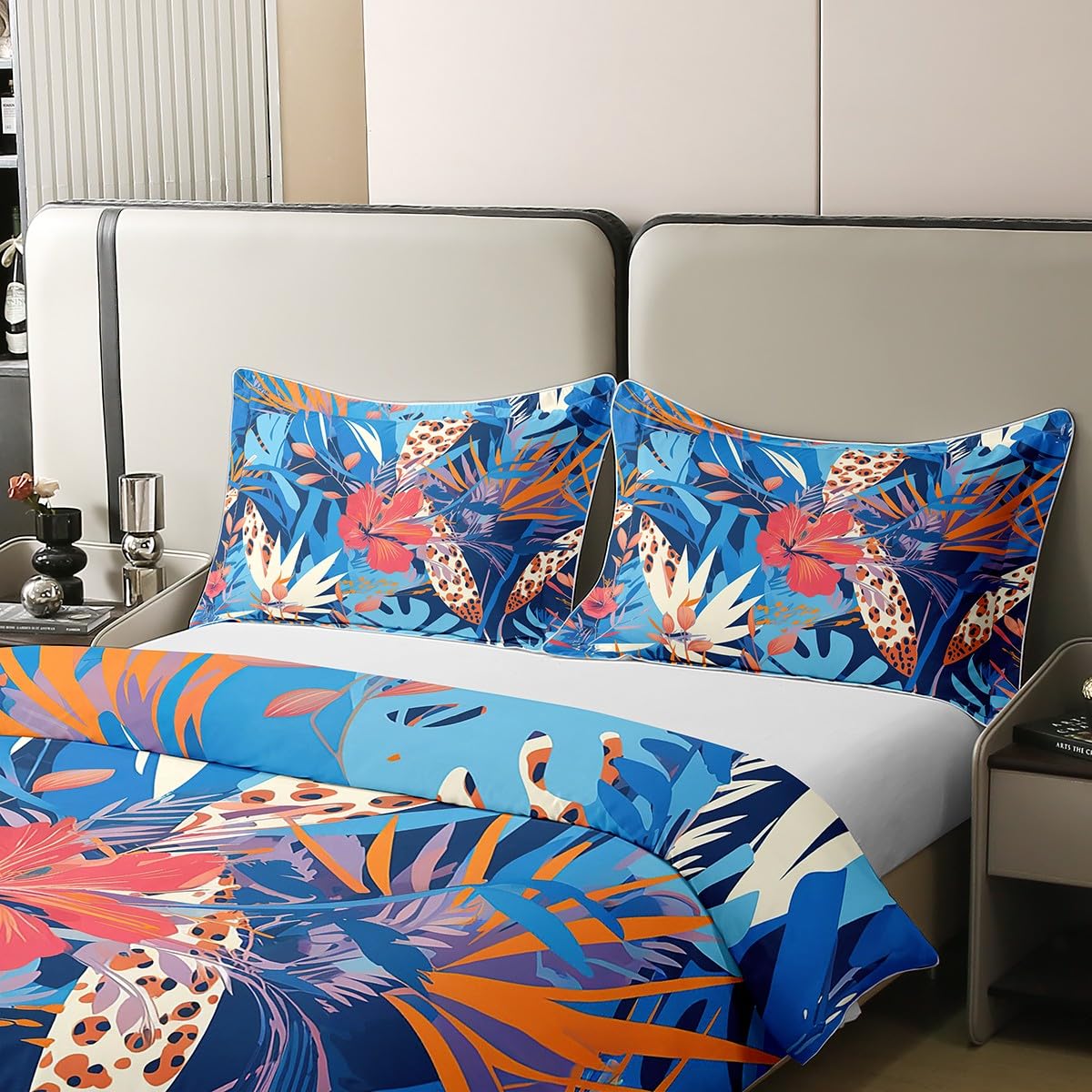 Homemissing Tropical Leaves Duvet Cover 100% Cotton Kids Single Leaf Pattern Comforter Cover Set Botanical Floral Bedding Set Leaf Branches Bedspread Cover 2Pcs Bedclothes No Comforter - Image 4
