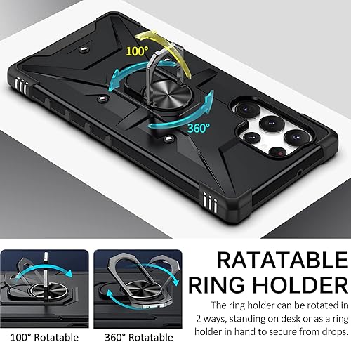 Miniatura 3 de Miimall Funda compatible con Samsung Galaxy S23 Ultra, funda S23 Ultra con soporte de anillo y soporte giratorio y funda antideslizante a prueba de