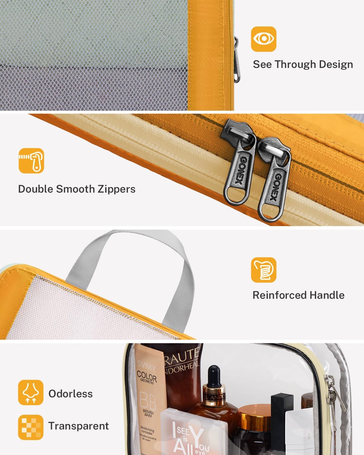 Gonex 8 Set Expandable Mesh Packing Cubes for Travel - Compression Packing Organizers with Toiletry, Laundry, Shoe & Cable Bags - Orange - Image 5