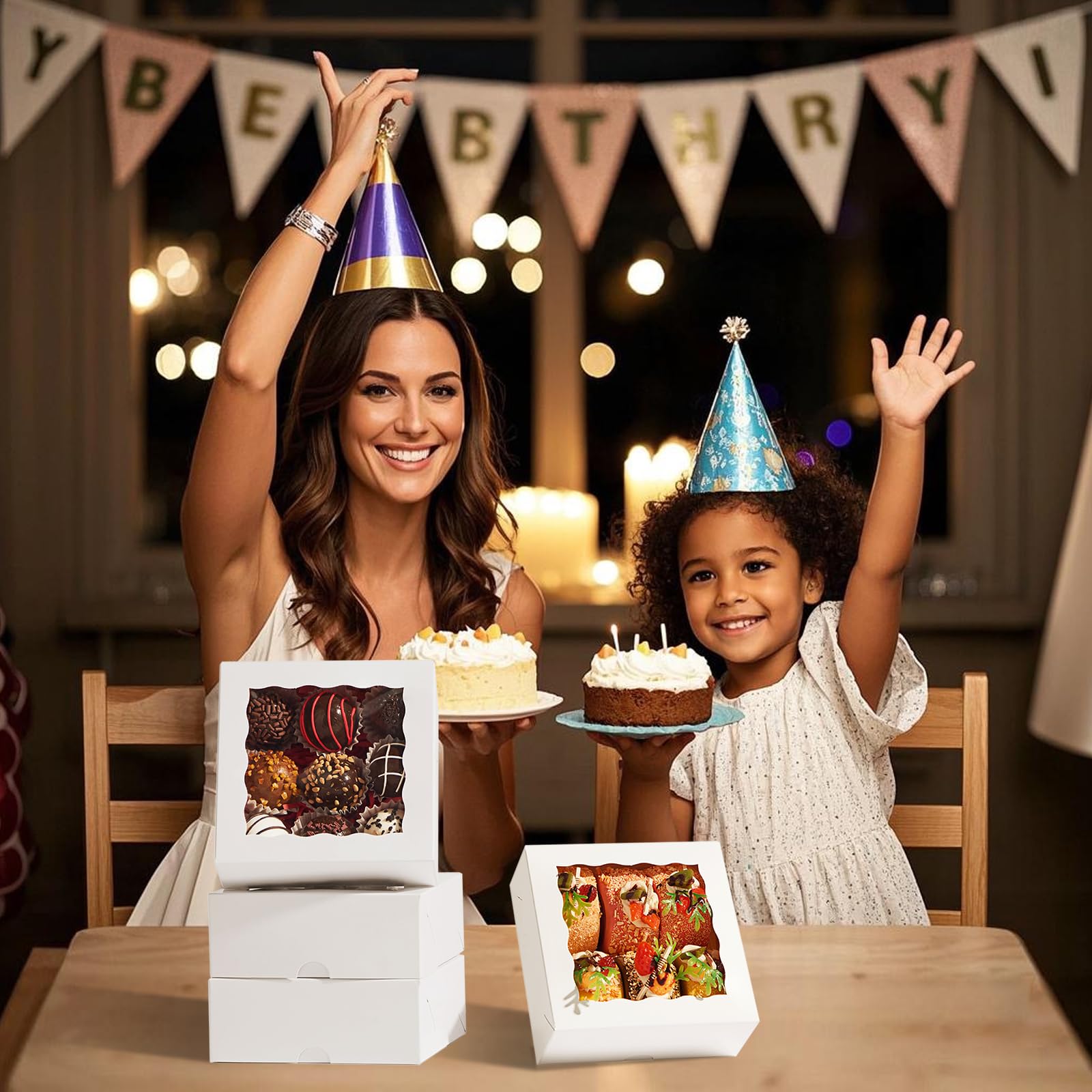 50pcs small bakery boxes 5x5x2 inches white candy cookie boxes with window treat boxes for chocolate truffle box