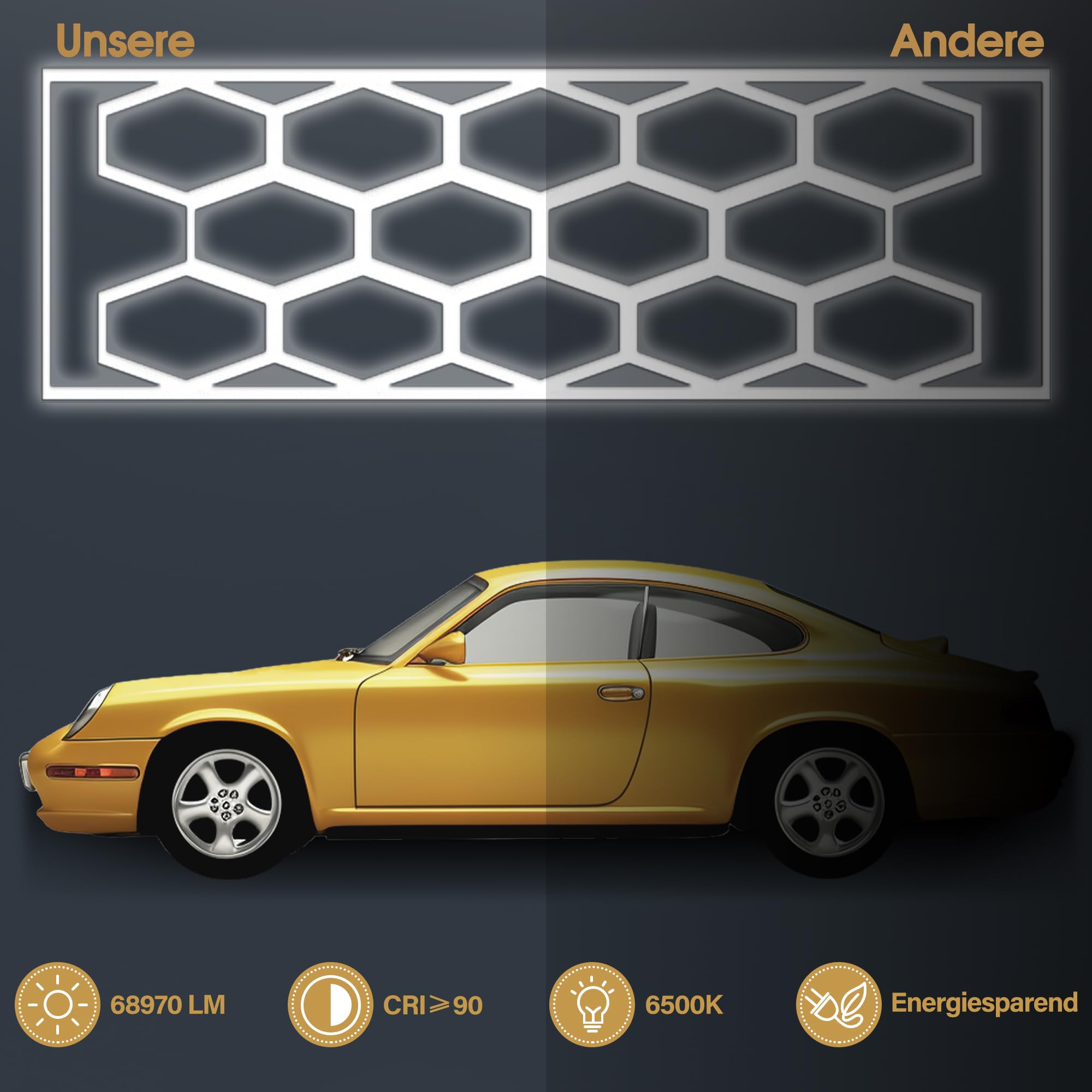 Barberpub Hexagon LED Garage Light, 68970LM 6500K Hexagon LED Beleuchtung für Werkstatt, Friseursalon, 14 Grid, dimmbar (Aluminium)